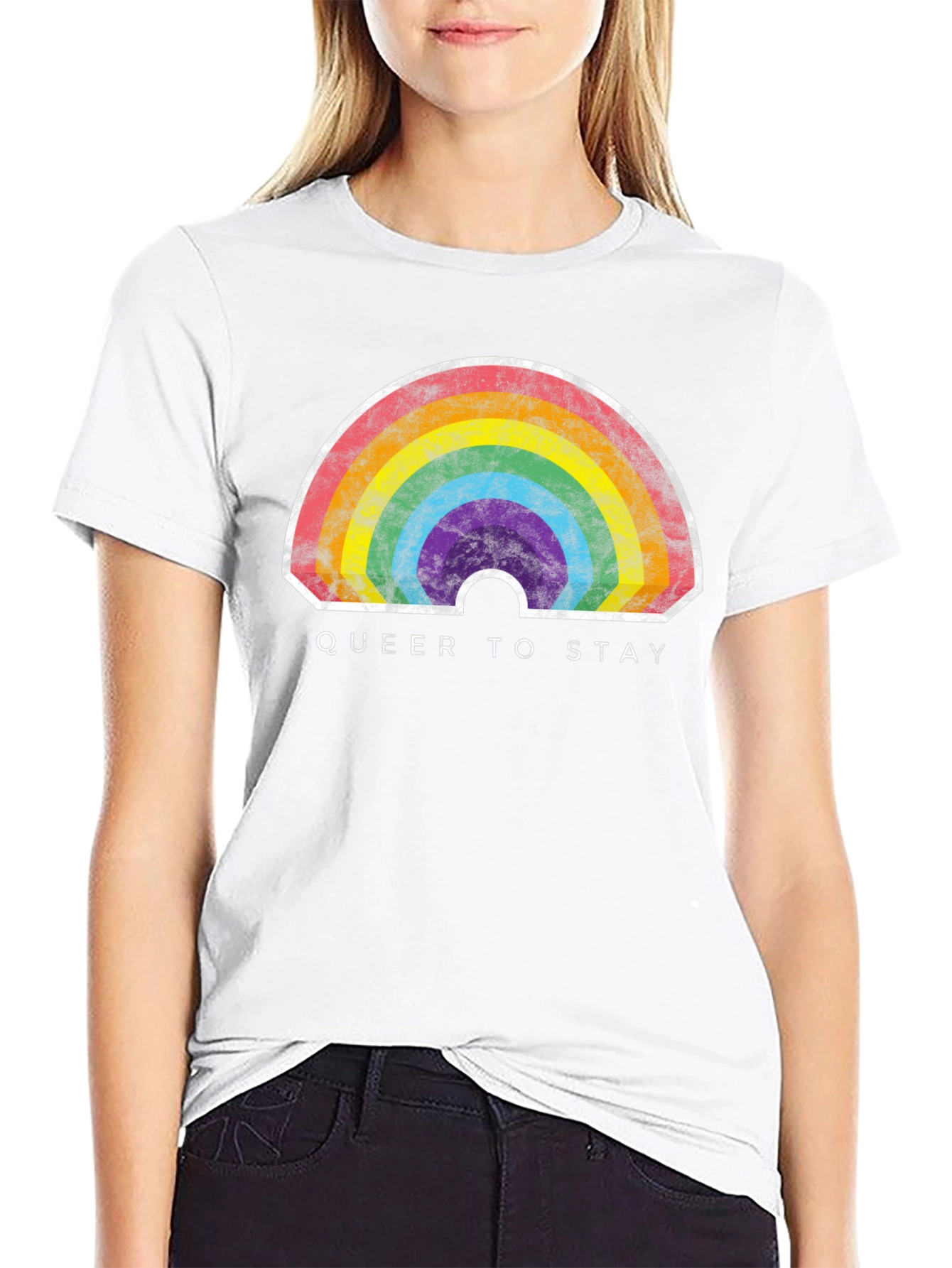 Queer to Stay Rainbow Graphic Tee