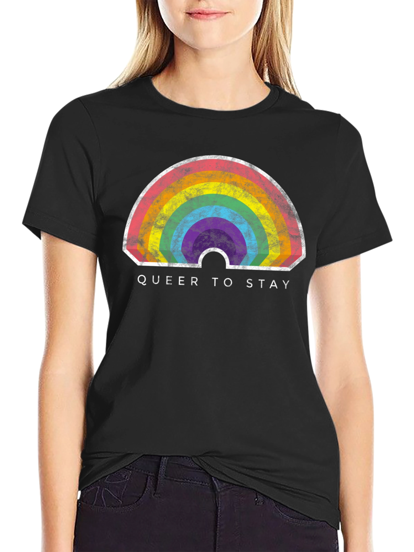 Queer to Stay Rainbow Graphic Tee