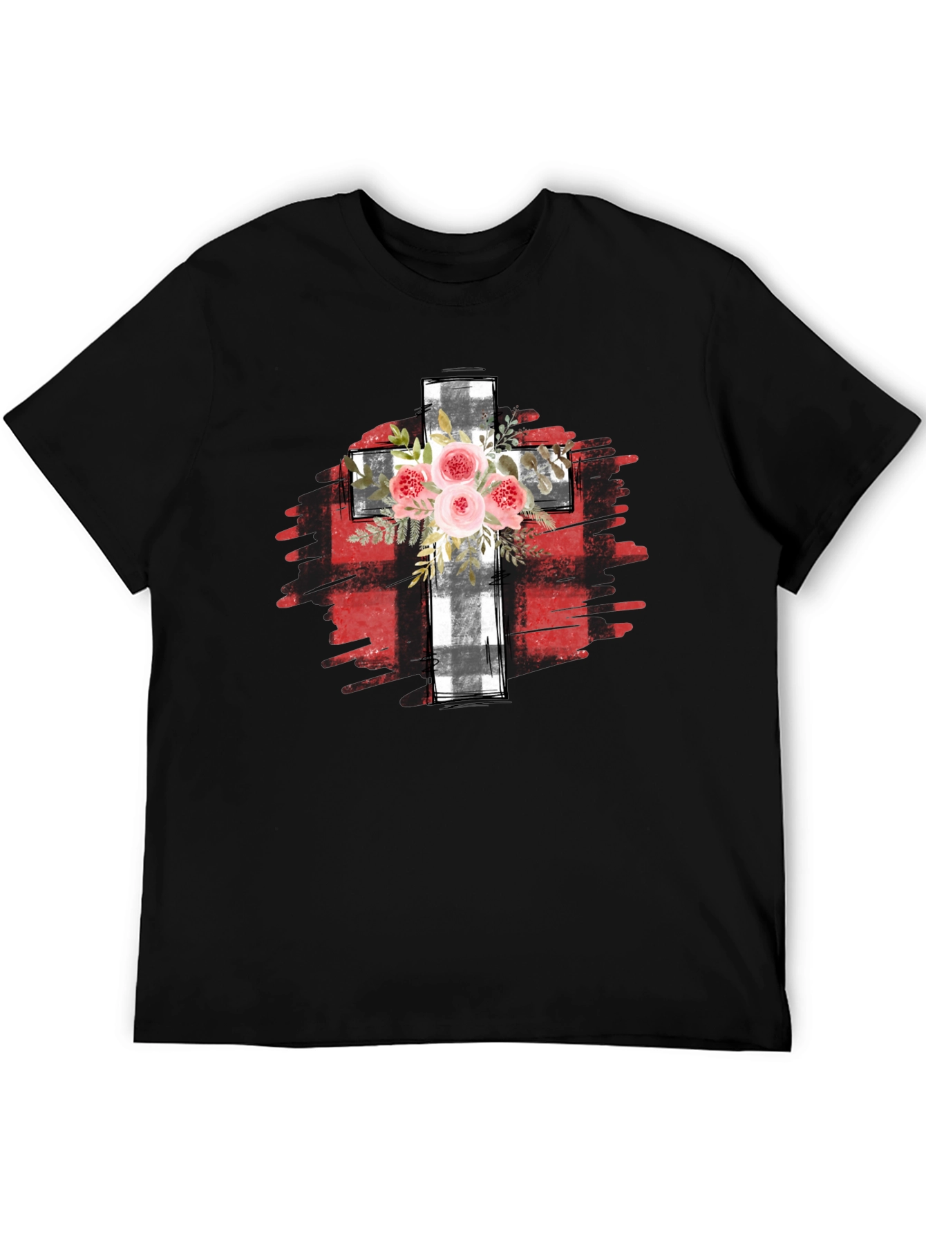 Floral Cross Graphic T-Shirt - Black