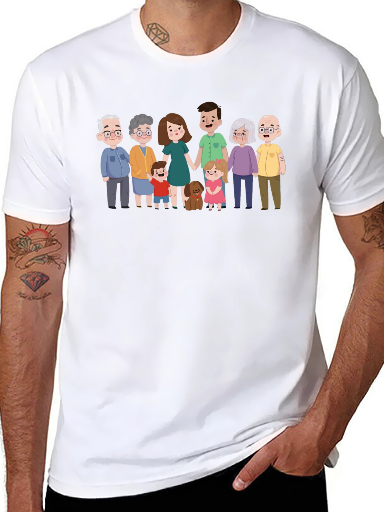 Family Portrait Graphic Tee - Black Cotton Blend