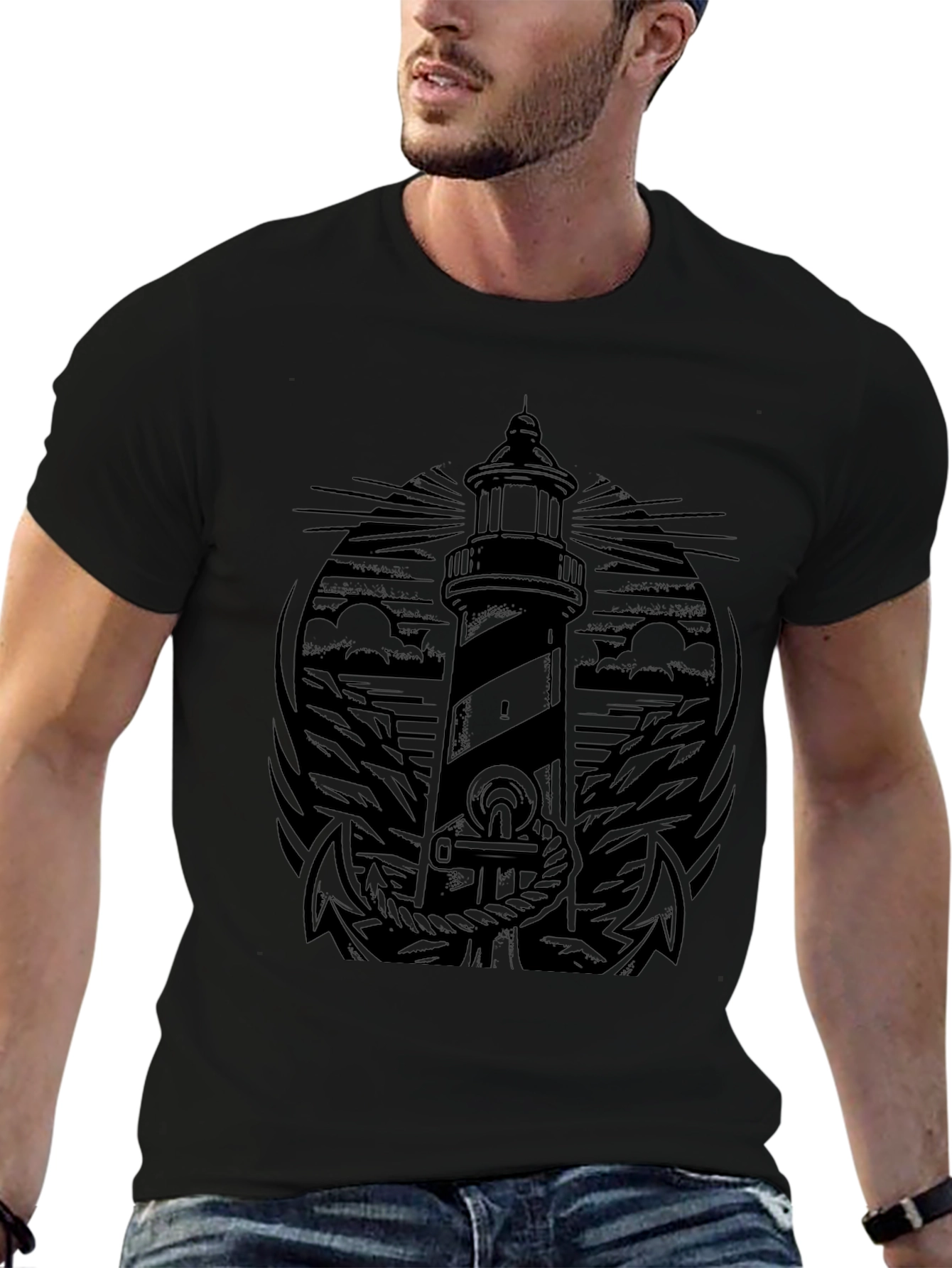 Nautical Lighthouse Anchor Graphic T-Shirt