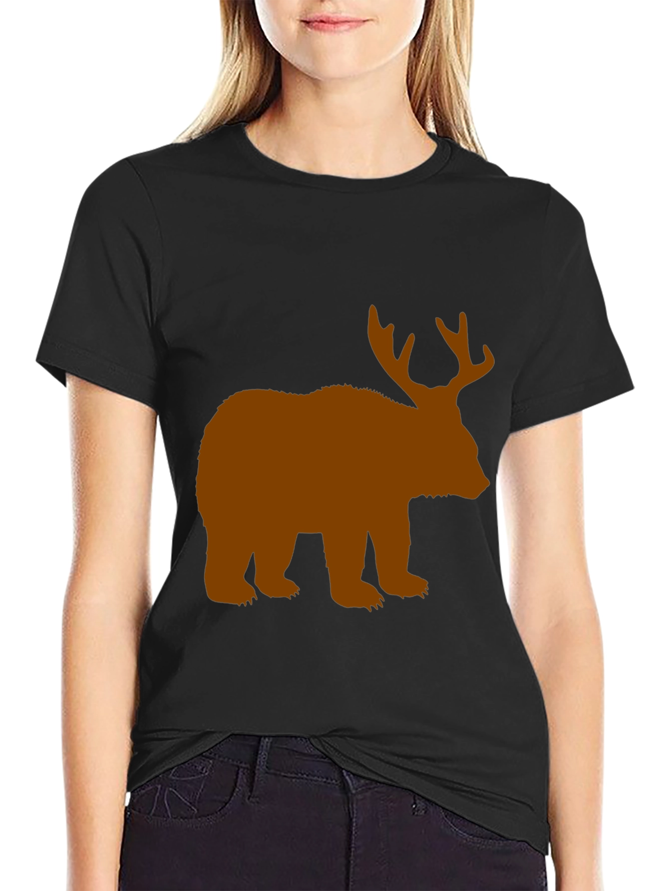 Bear with Antlers Black Graphic Tee
