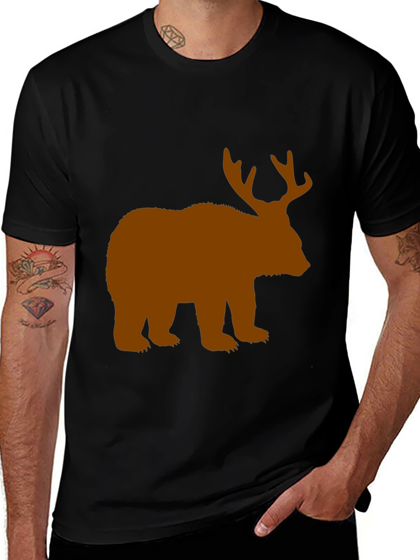 Bear with Antlers Black Graphic Tee