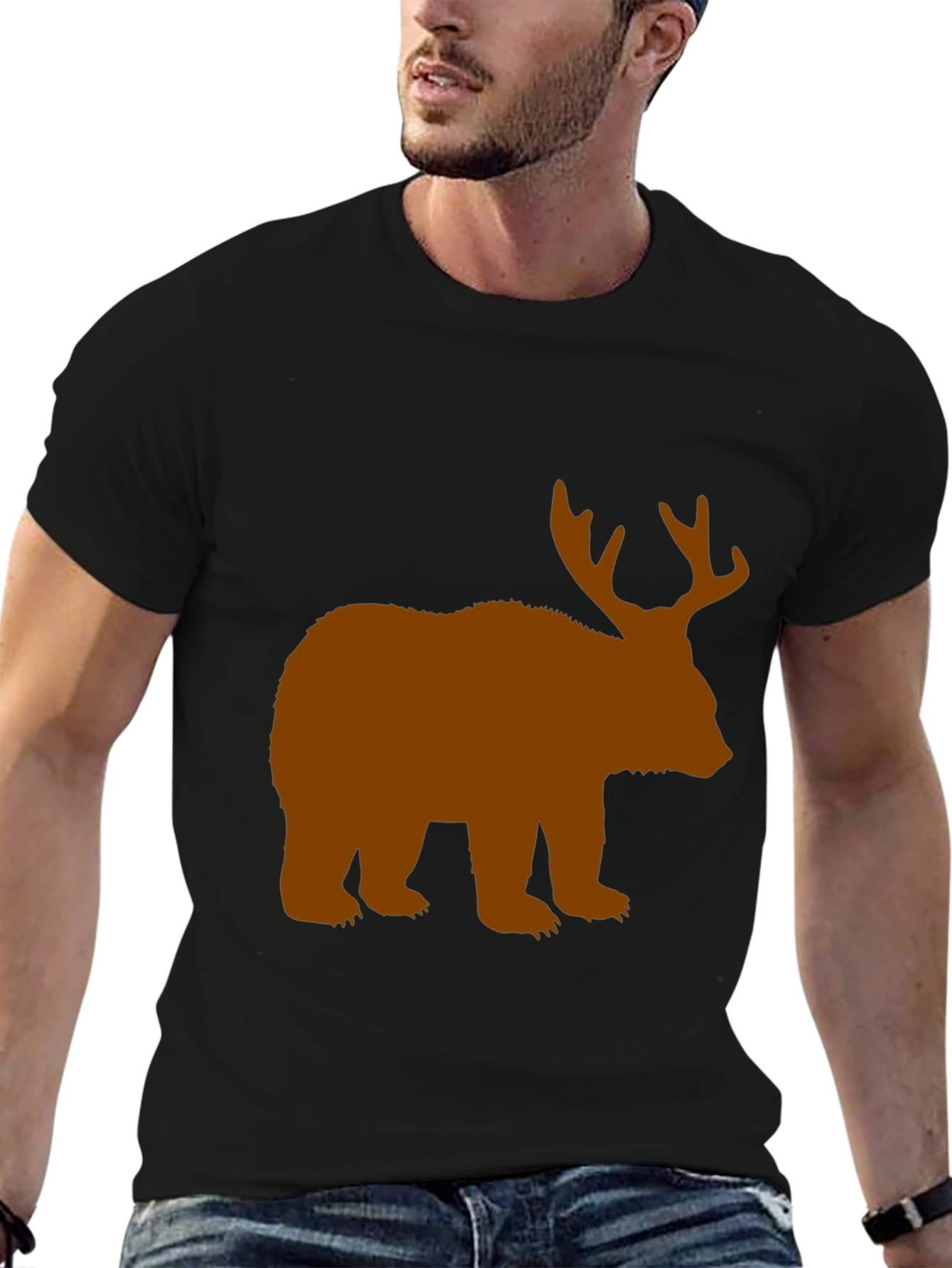 Bear with Antlers Black Graphic Tee