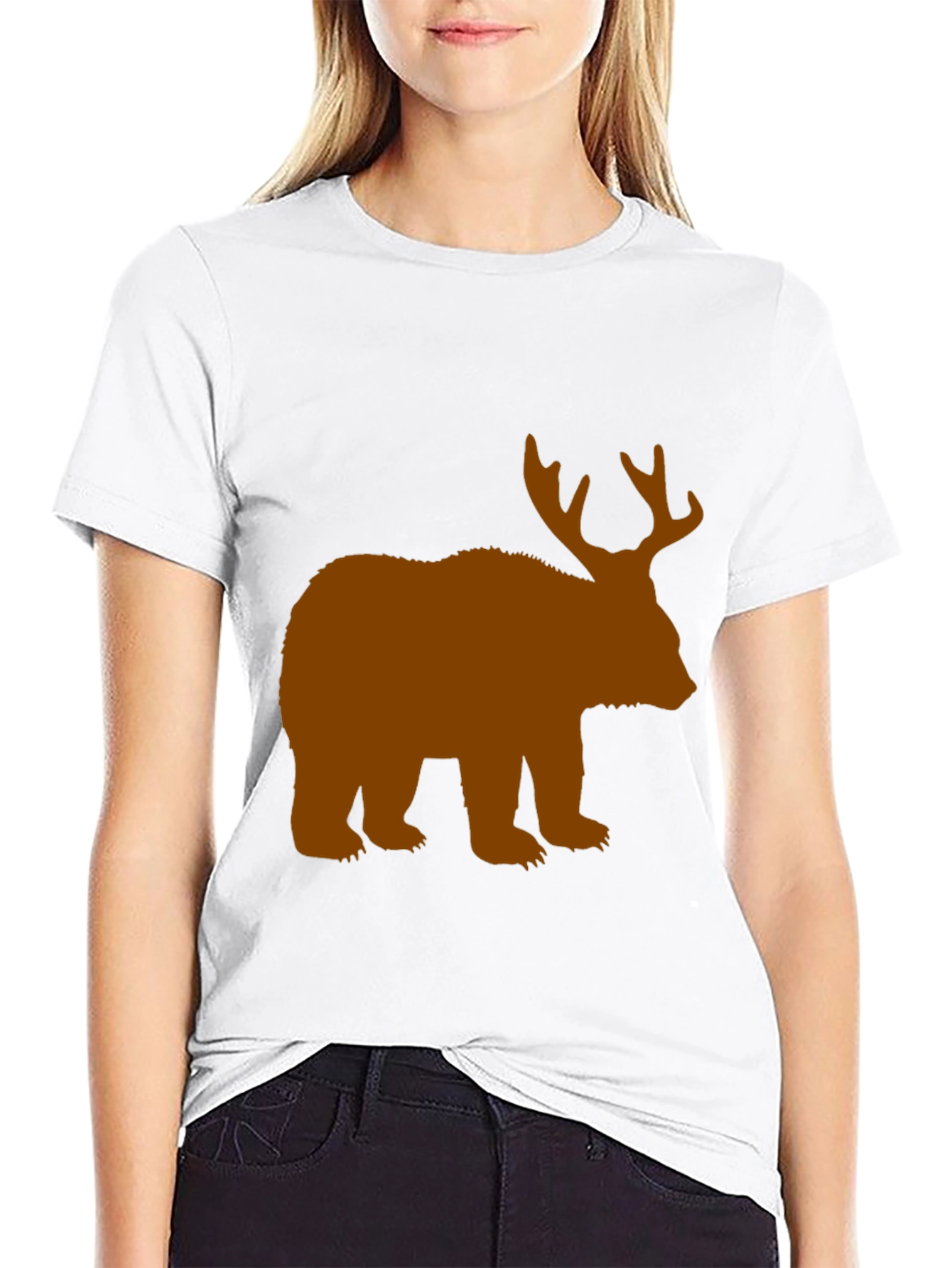 Bear with Antlers Black Graphic Tee