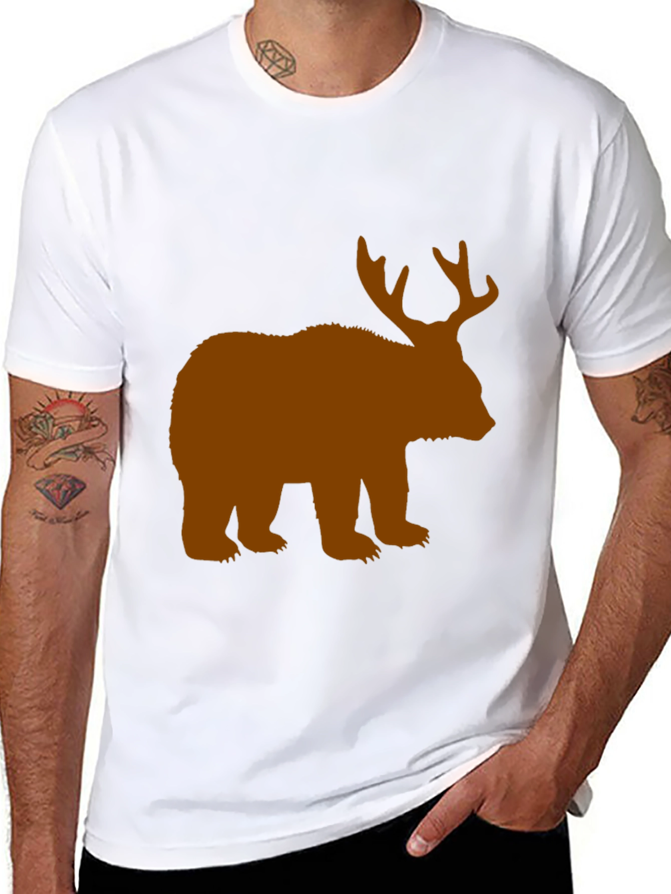 Bear with Antlers Black Graphic Tee