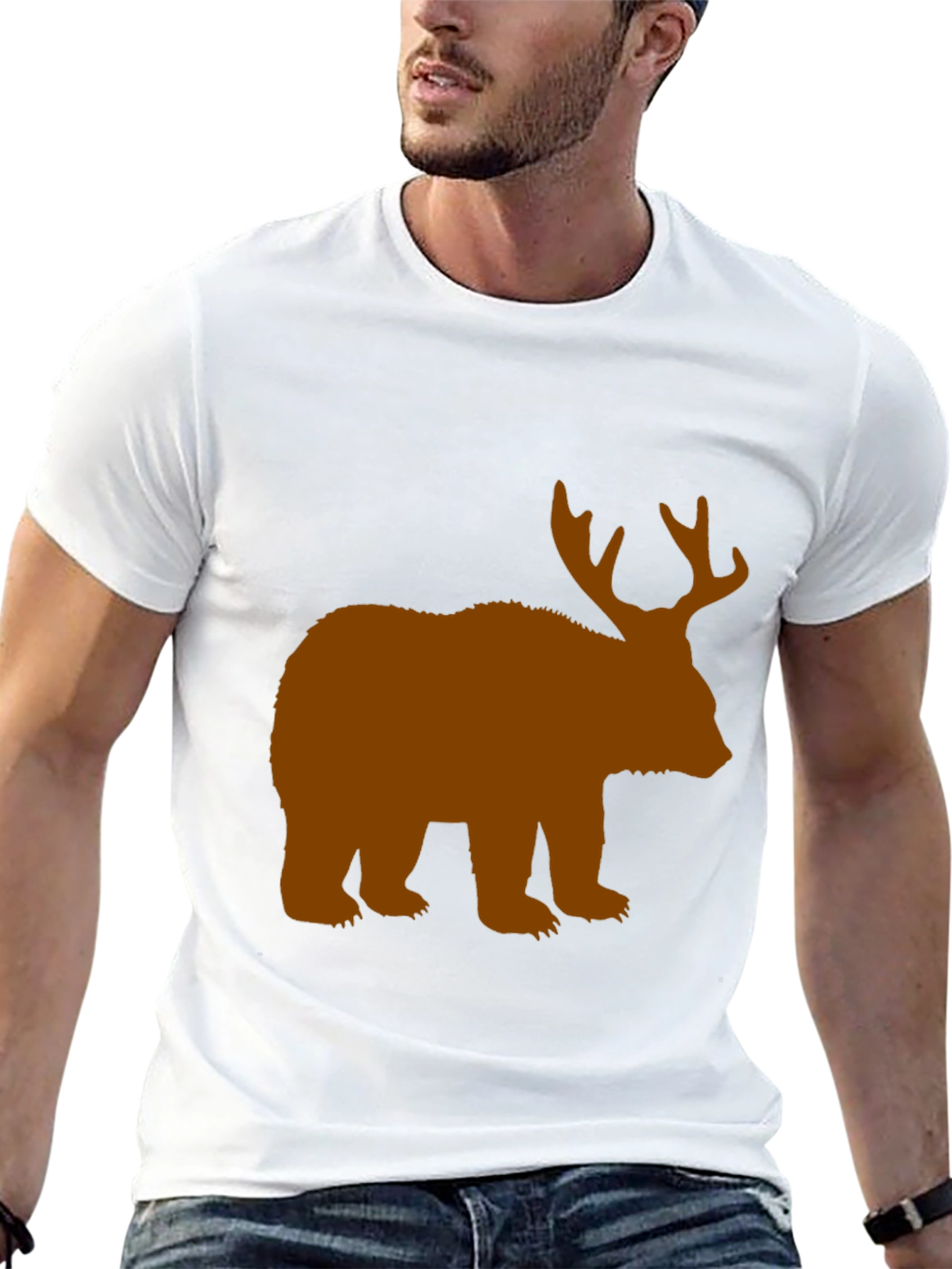 Bear with Antlers Black Graphic Tee