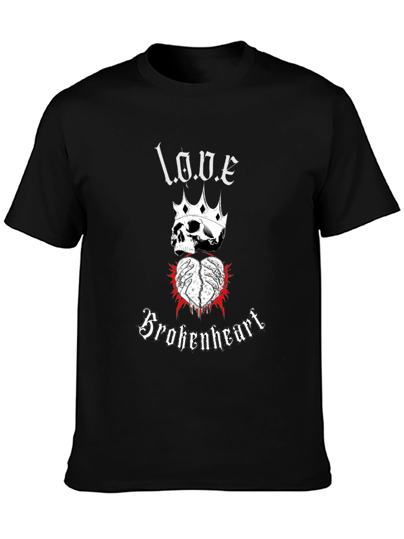 Love Brokenheart Skull Crown Graphic Tee - Black