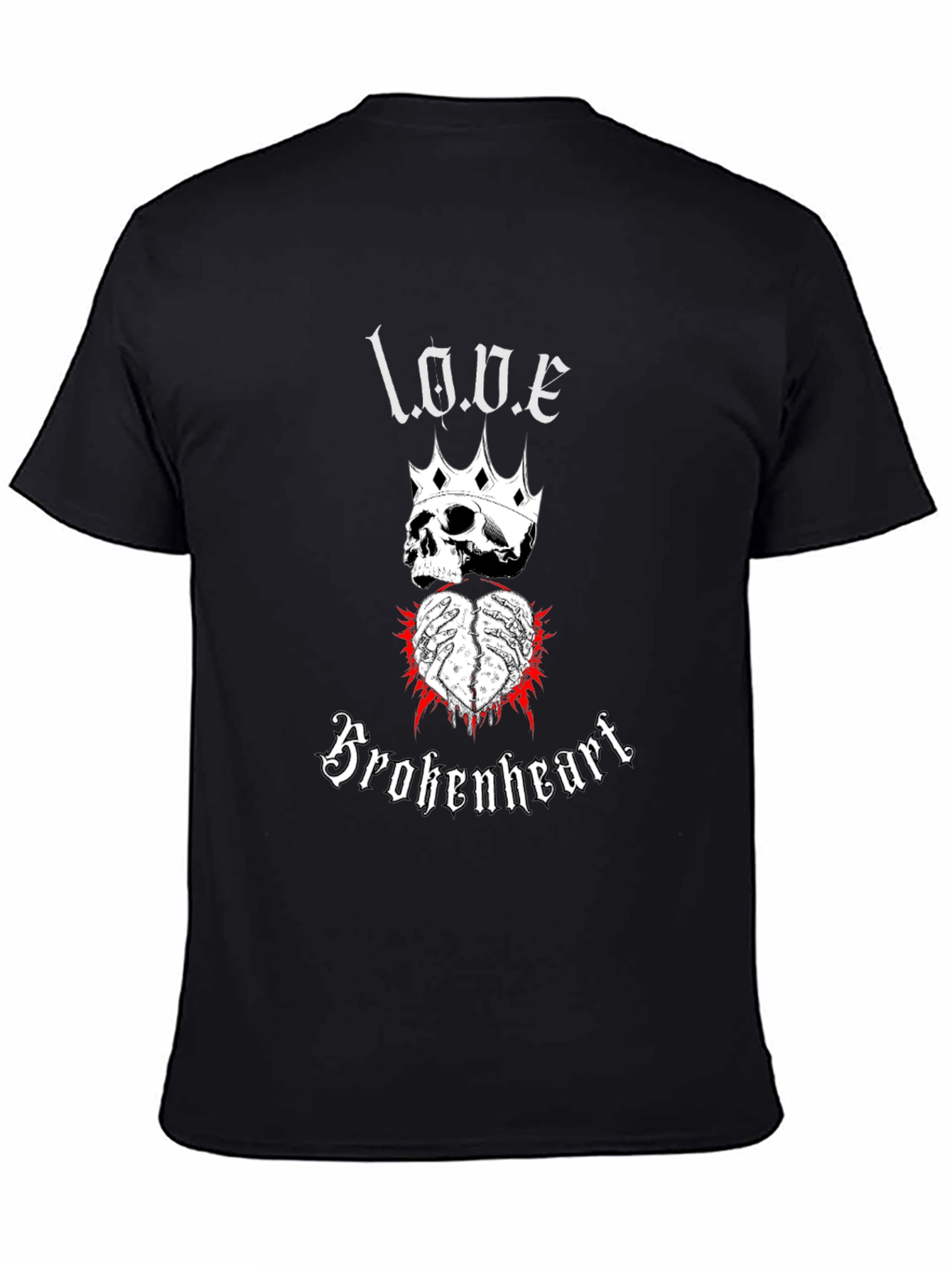 Love Brokenheart Skull Crown Graphic Tee - Black
