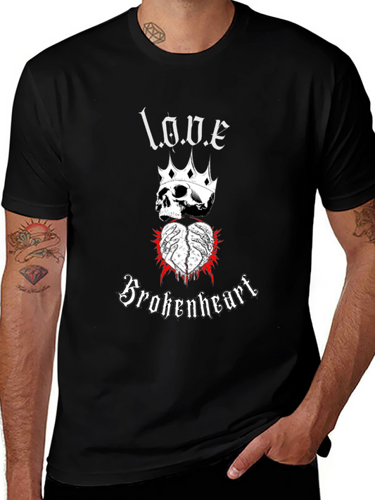 Love Brokenheart Skull Crown Graphic Tee - Black