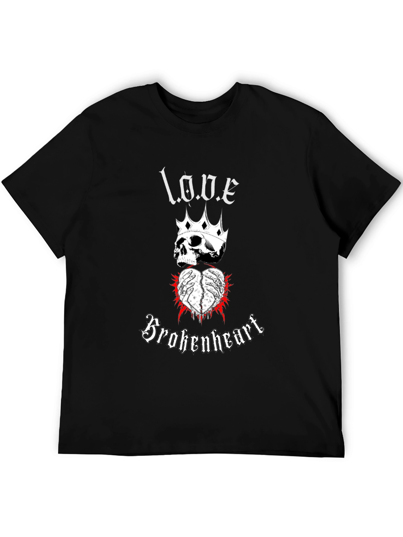 Love Brokenheart Skull Crown Graphic Tee - Black