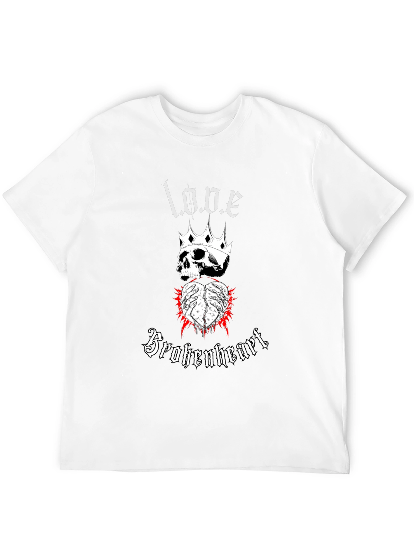 Love Brokenheart Skull Crown Graphic Tee - Black