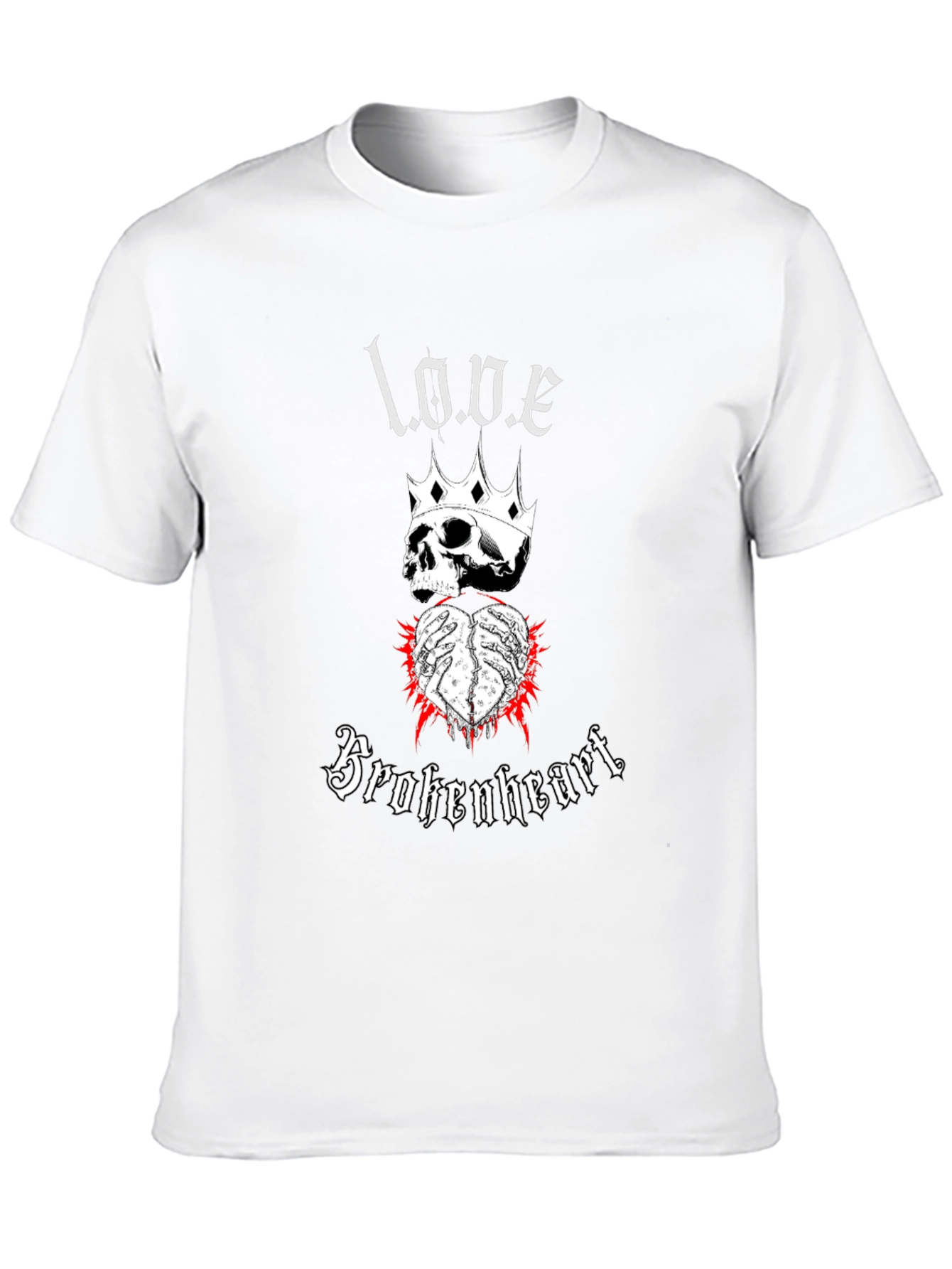 Love Brokenheart Skull Crown Graphic Tee - Black