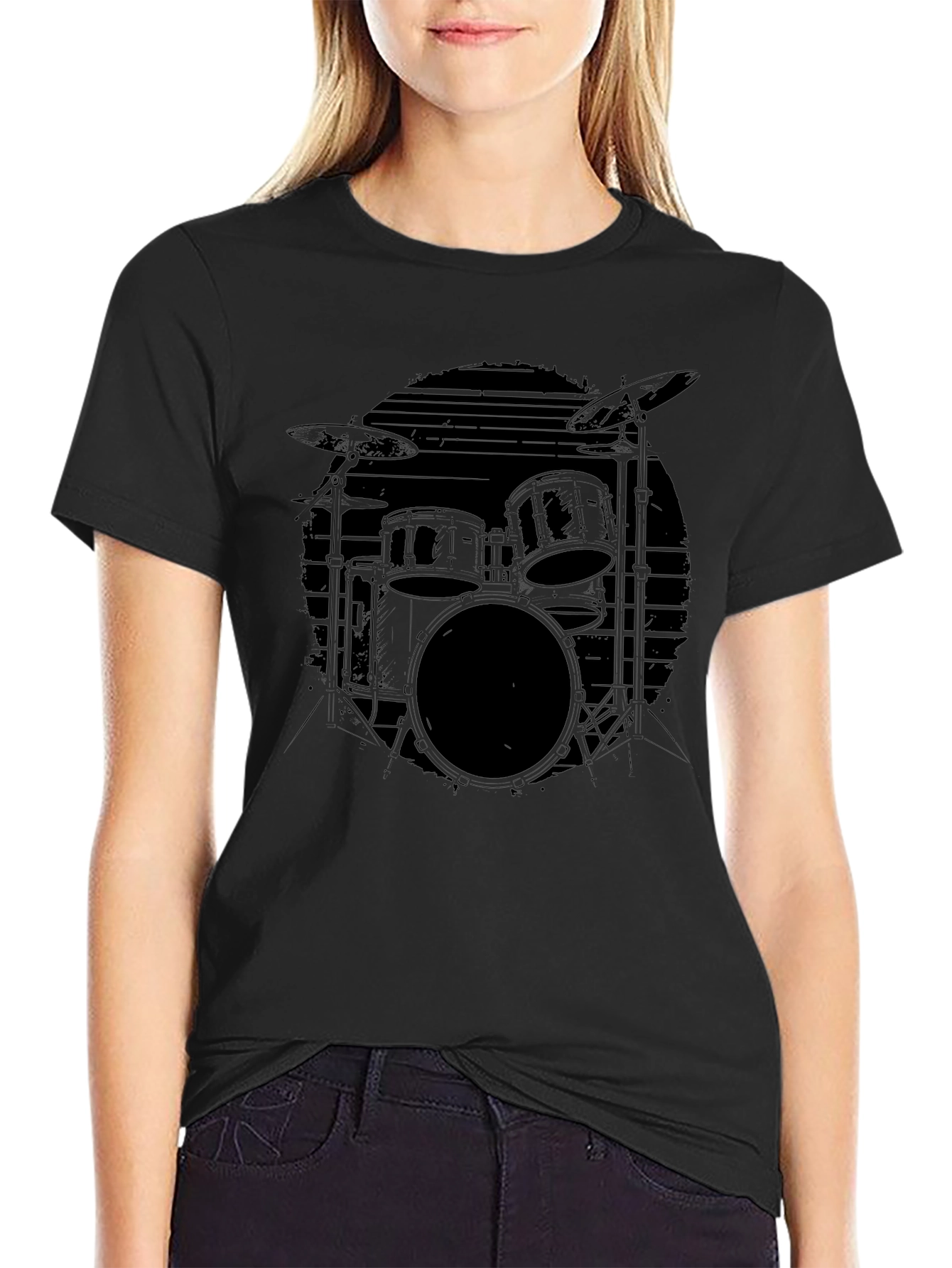 Black Drum Set Graphic Tee - Musicians Essential