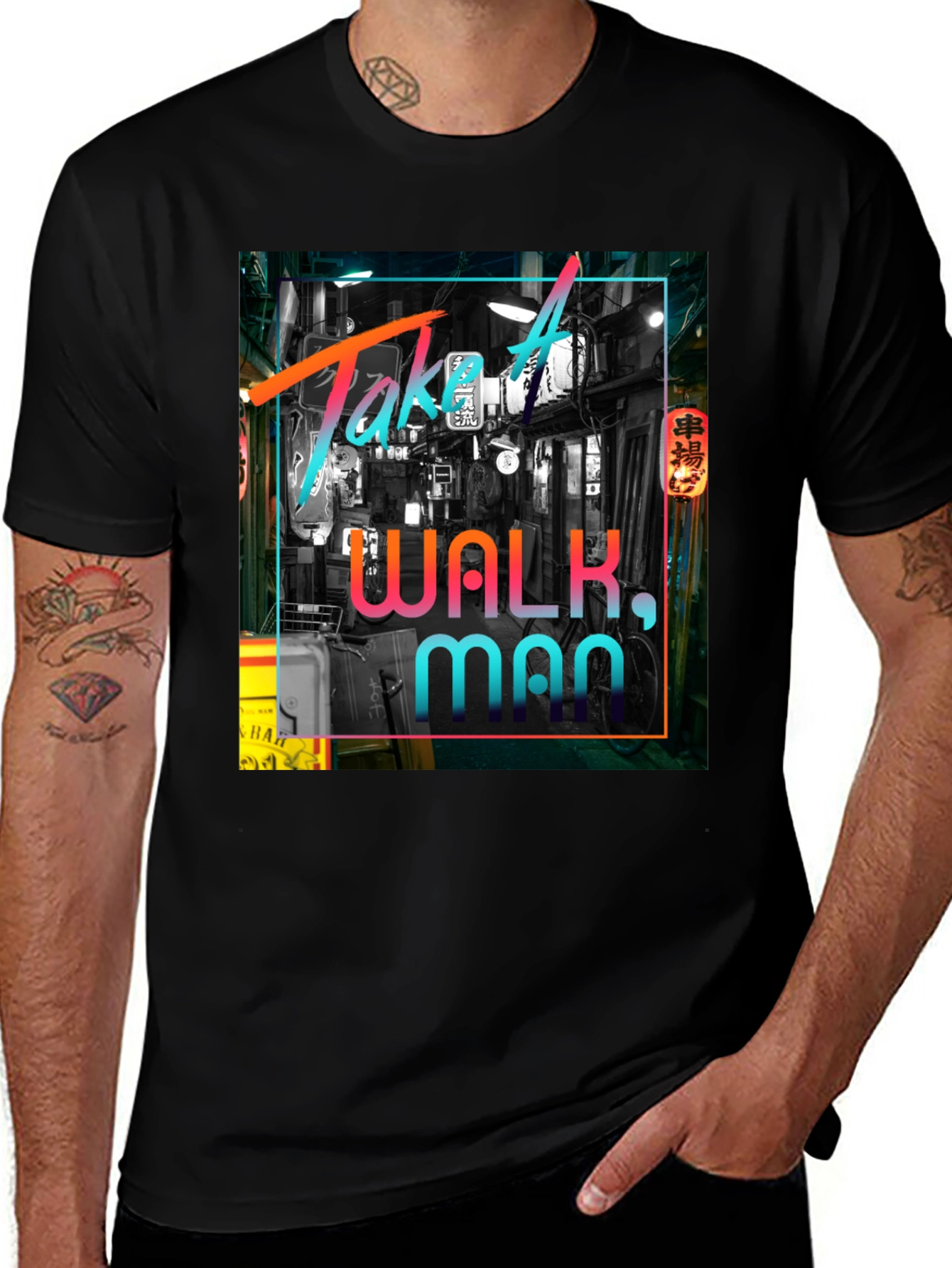 Take A Walk Man Black Graphic Tee