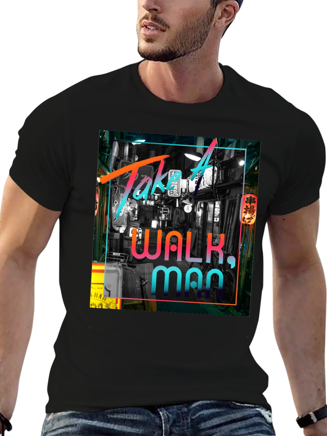 Take A Walk Man Black Graphic Tee