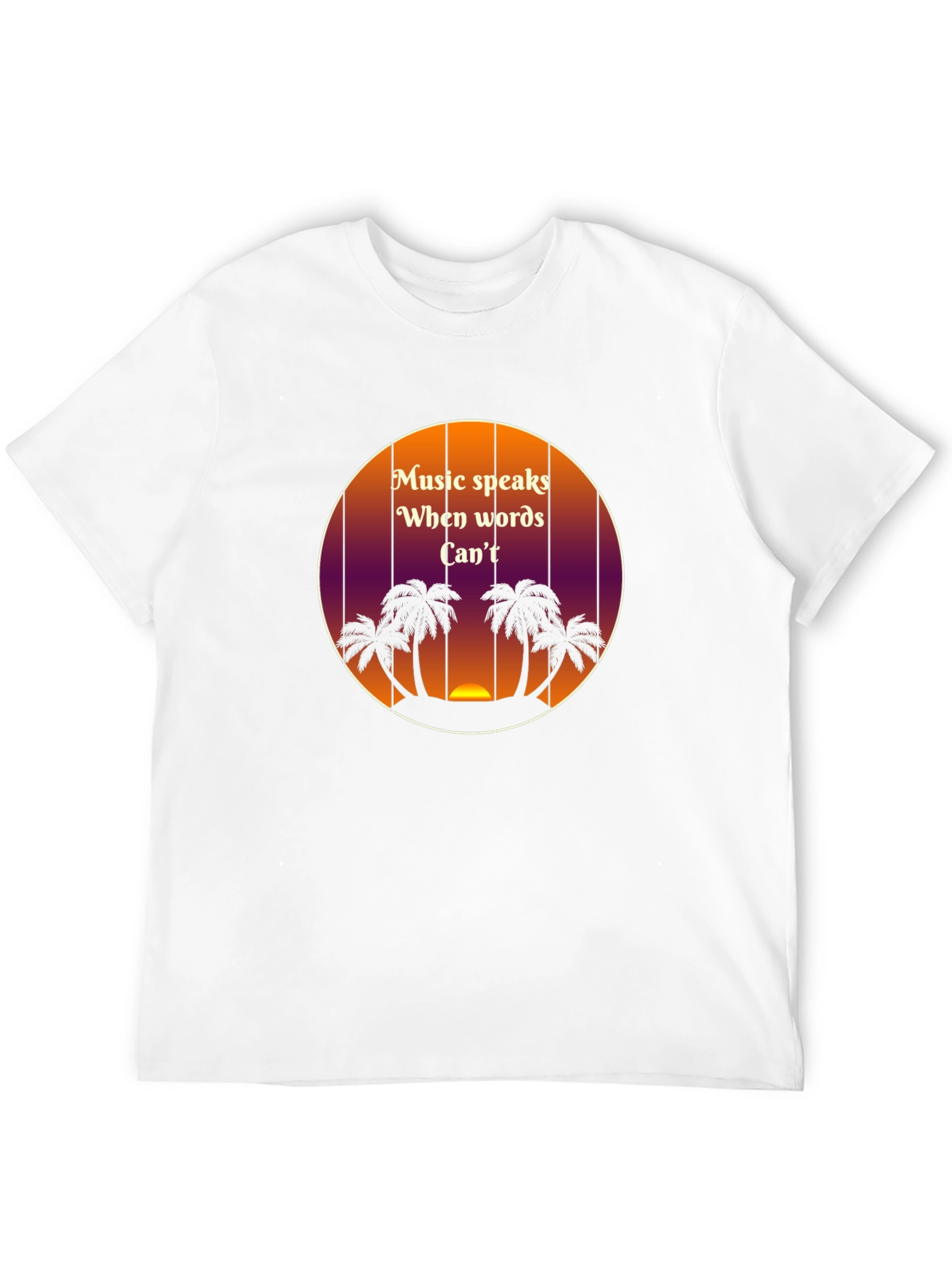 Music Speaks T-Shirt - Tropical Sunset Palm Tree Design