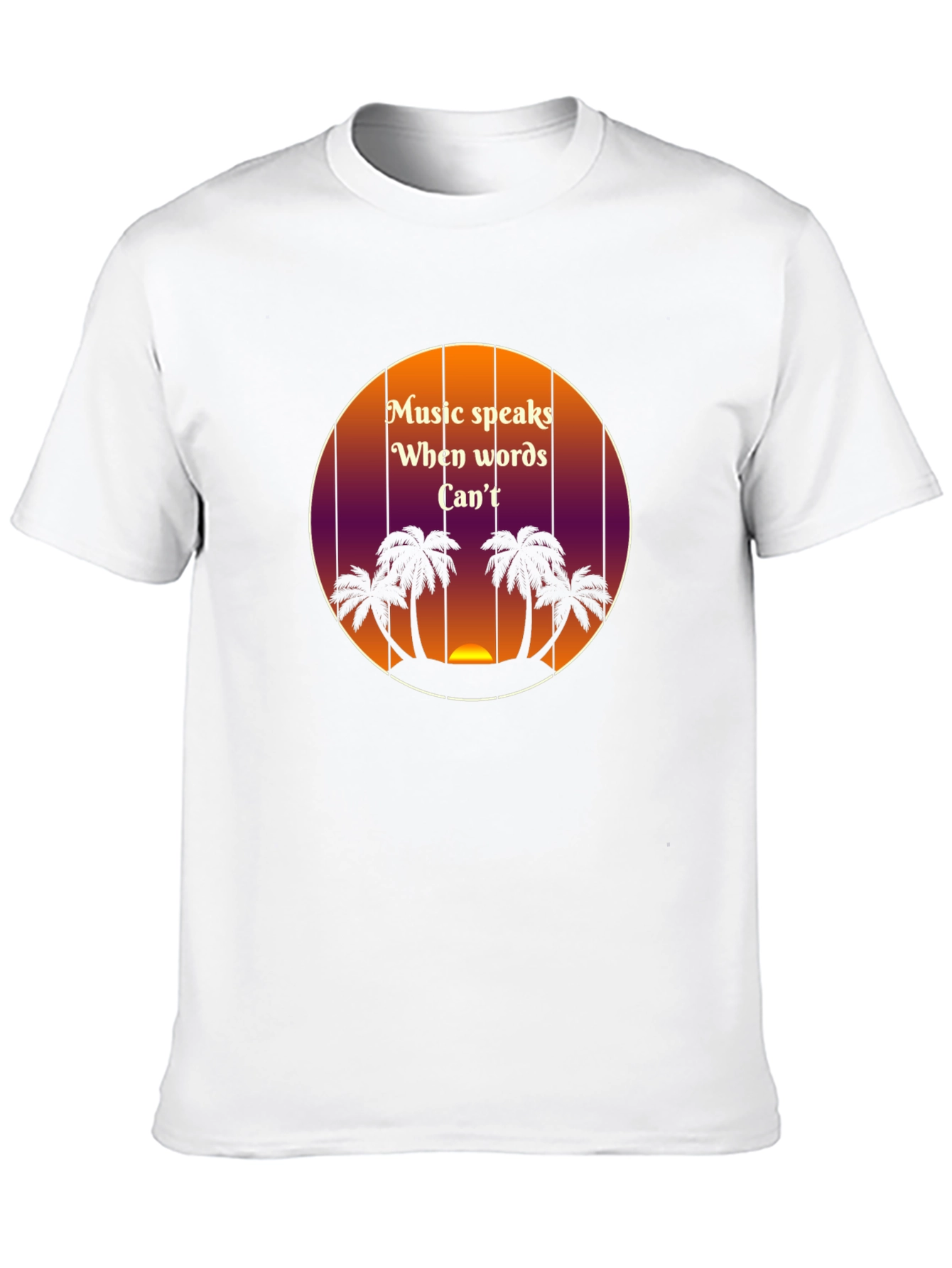 Music Speaks T-Shirt - Tropical Sunset Palm Tree Design