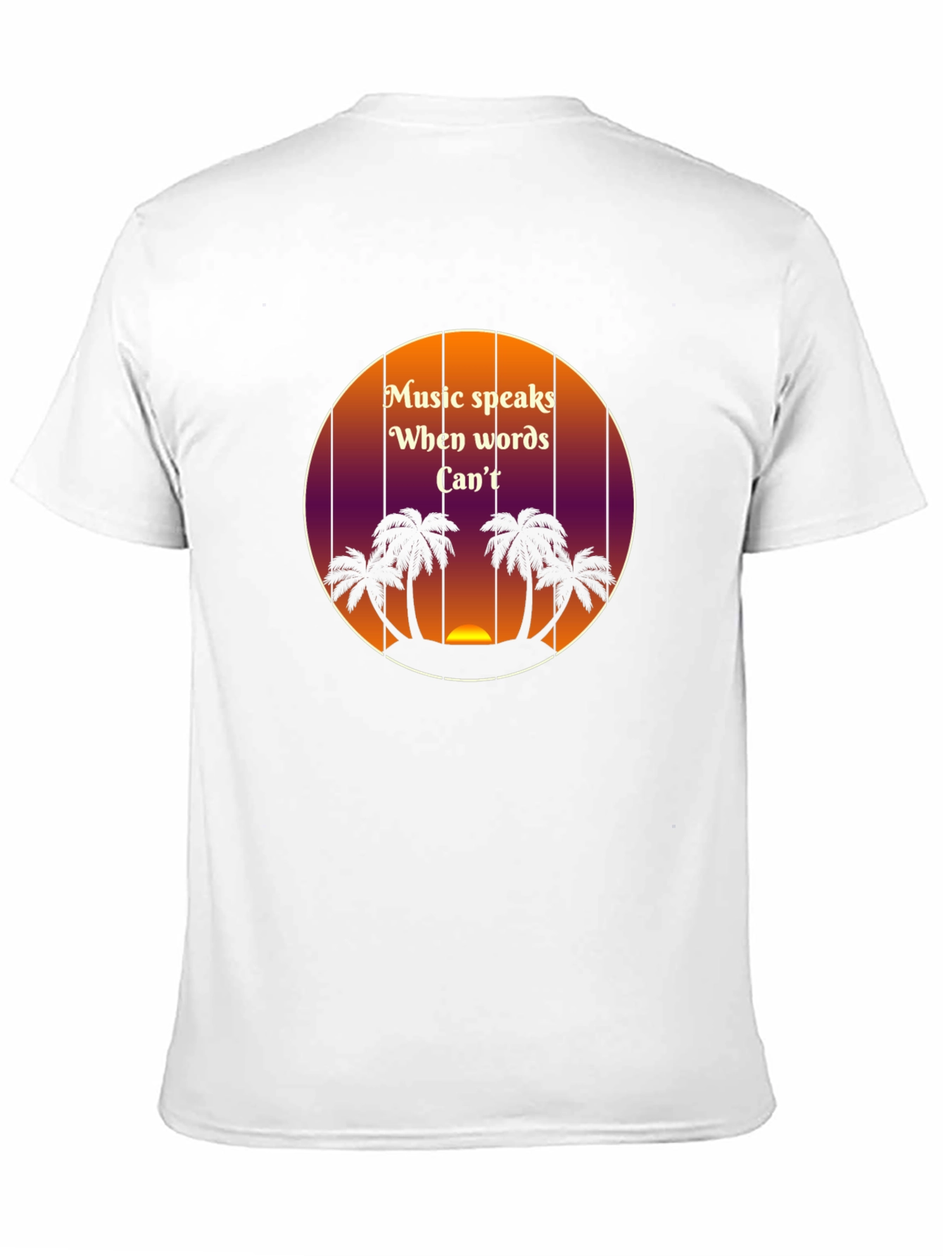 Music Speaks T-Shirt - Tropical Sunset Palm Tree Design