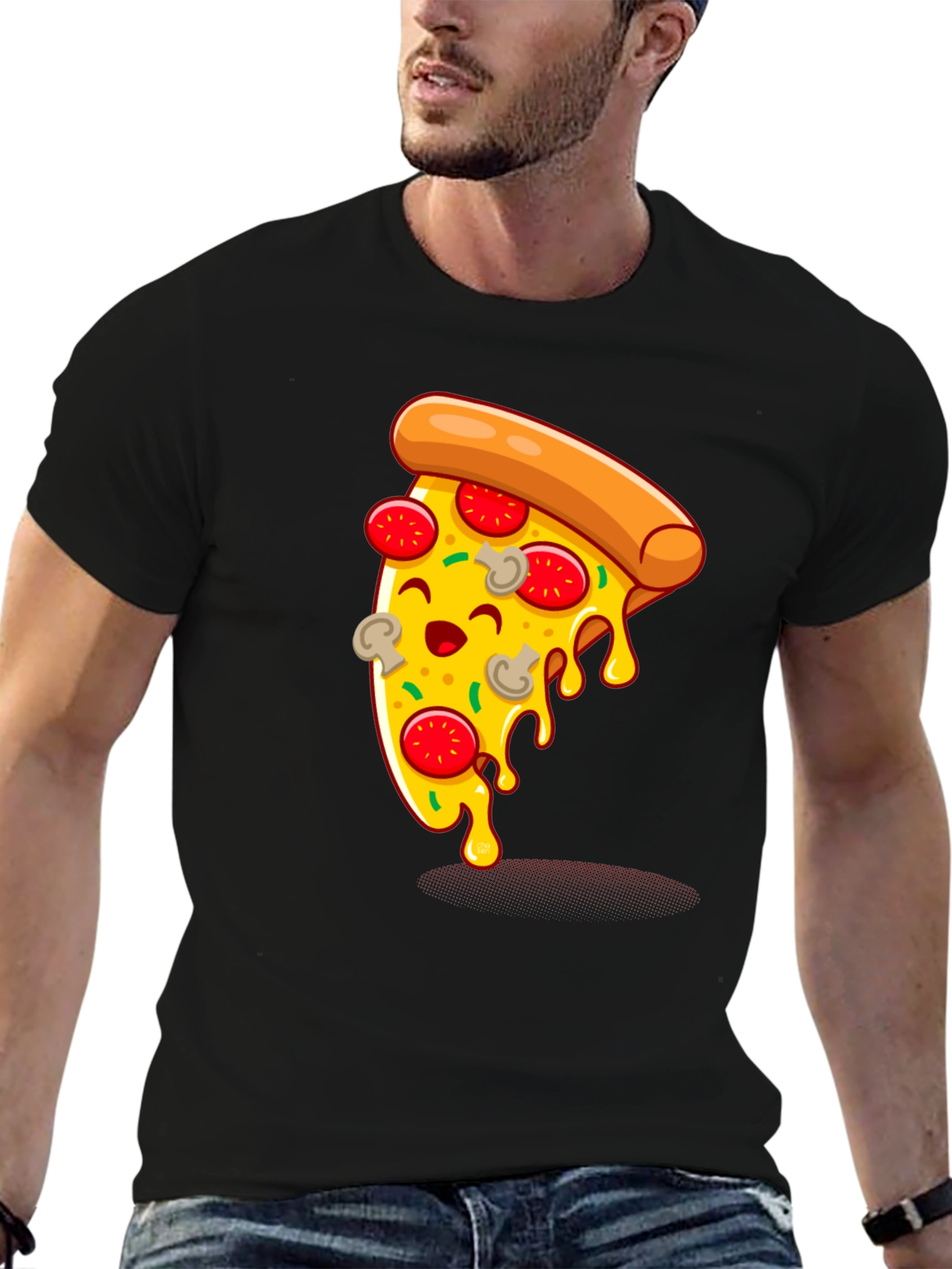 Cartoon Pizza Slice Graphic Tee - Unisex