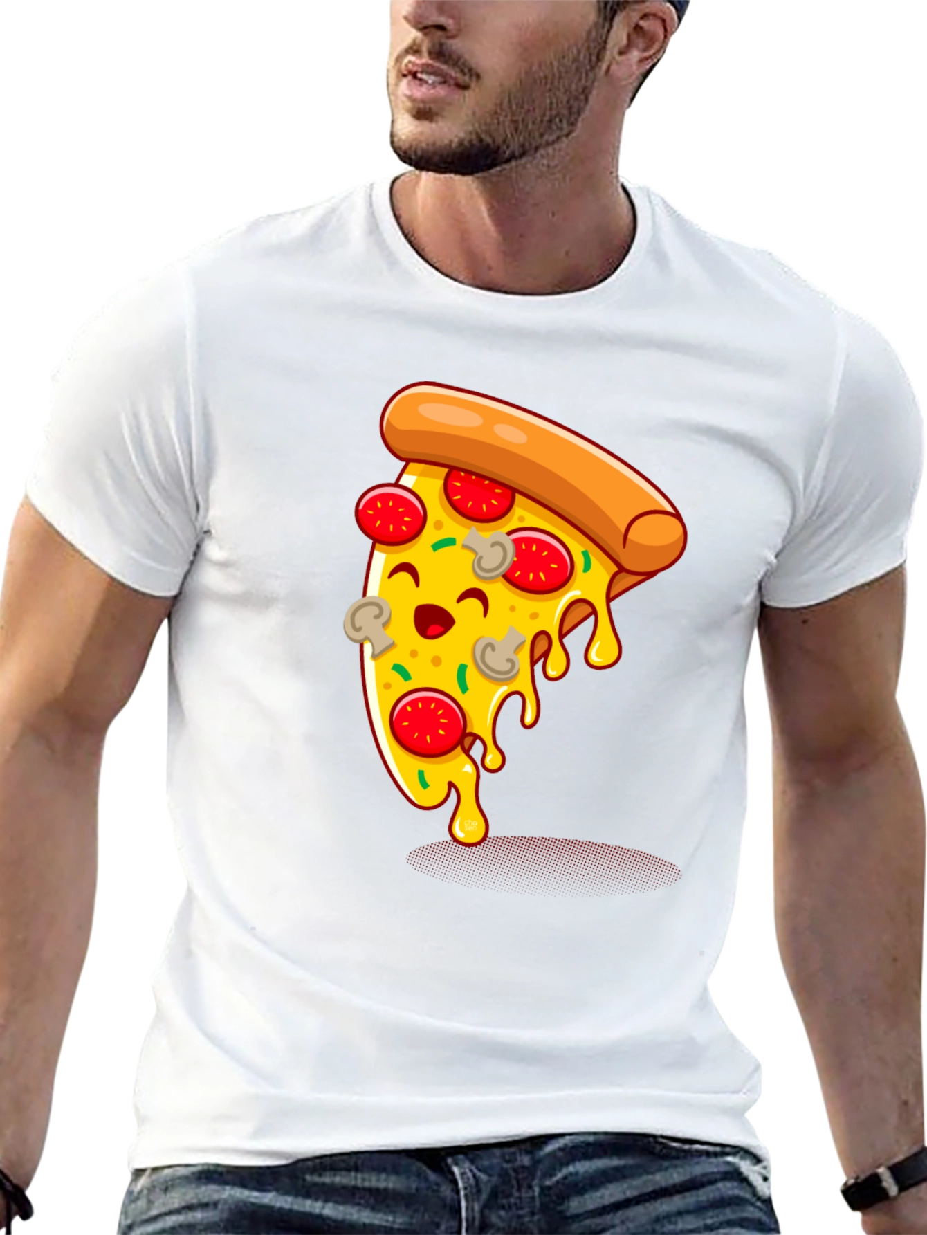 Cartoon Pizza Slice Graphic Tee - Unisex