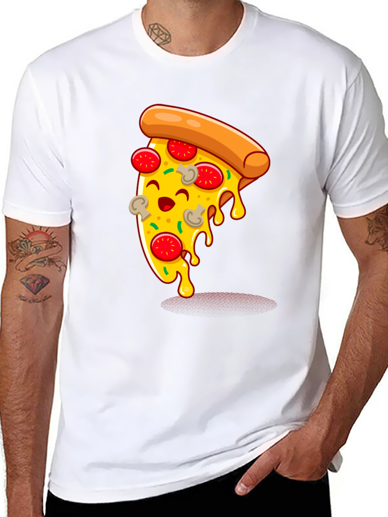 Cartoon Pizza Slice Graphic Tee - Unisex