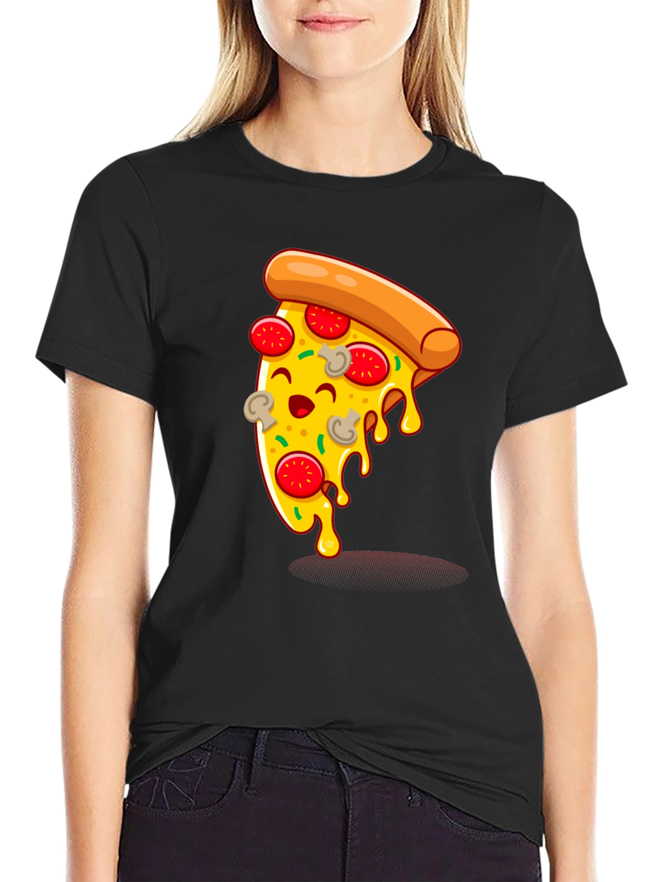 Cartoon Pizza Slice Graphic Tee - Unisex