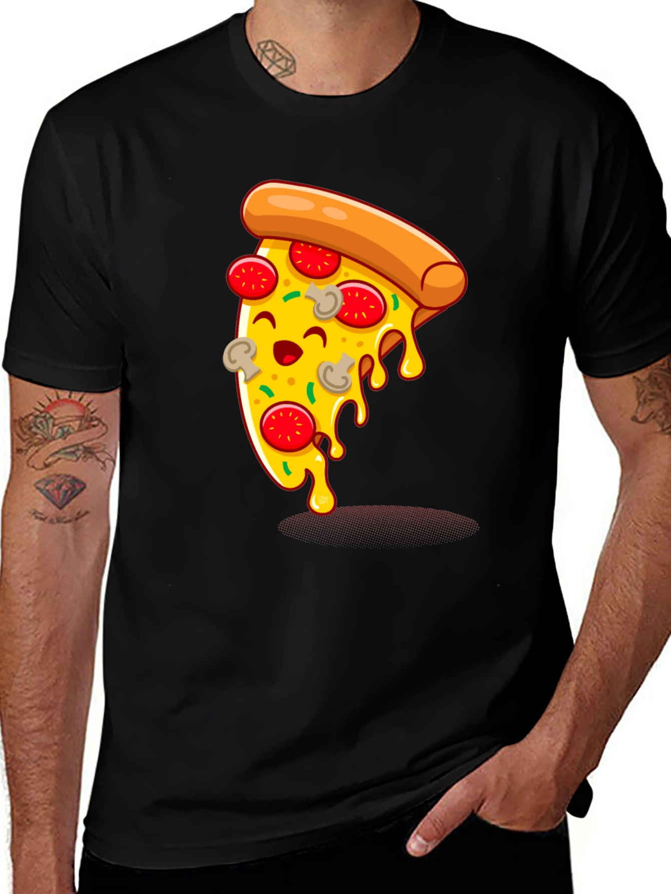 Cartoon Pizza Slice Graphic Tee - Unisex
