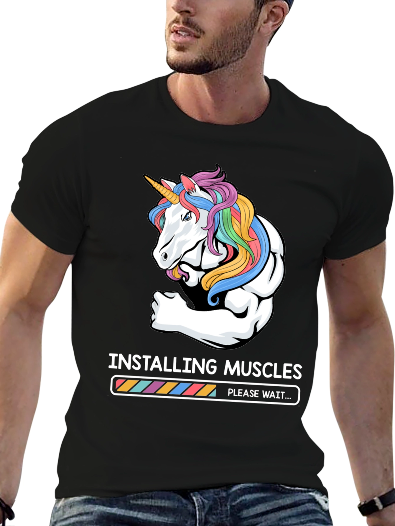 Unicorn Muscle Loading Black T-Shirt
