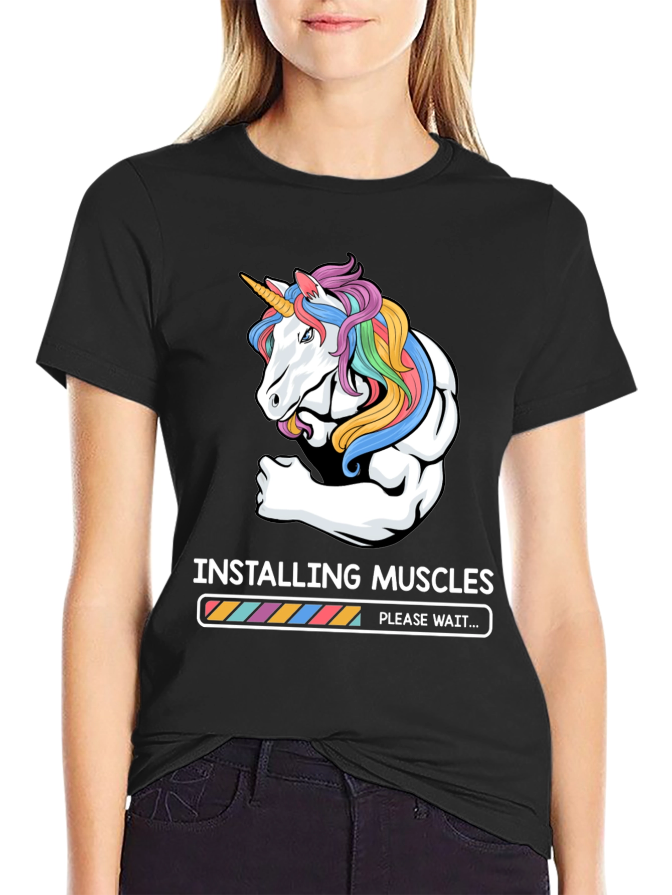 Unicorn Muscle Loading Black T-Shirt