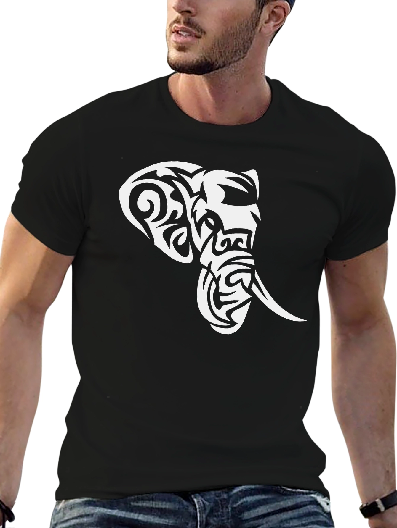 Tribal Elephant Graphic Black T-Shirt