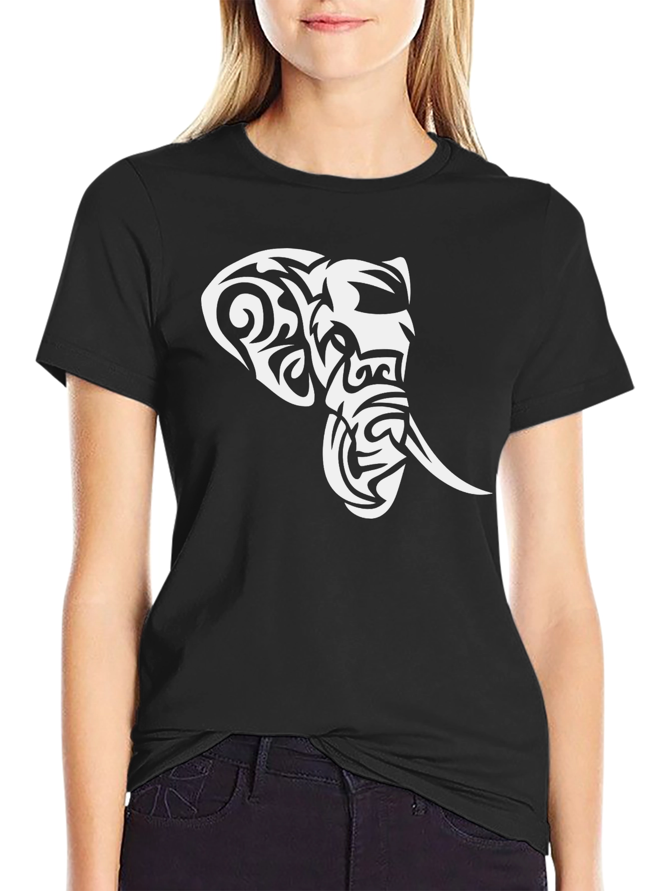 Tribal Elephant Graphic Black T-Shirt
