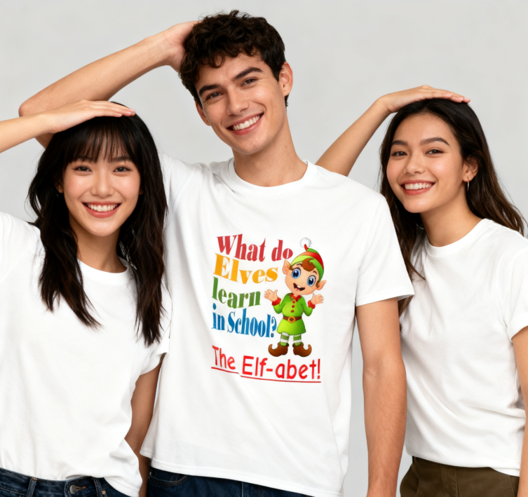 Whimsical "What Do Elves Learn in School?" Pun T-Shirt - 100% Cotton | Fun Christmas Gift | Cute Holiday Humor Tee