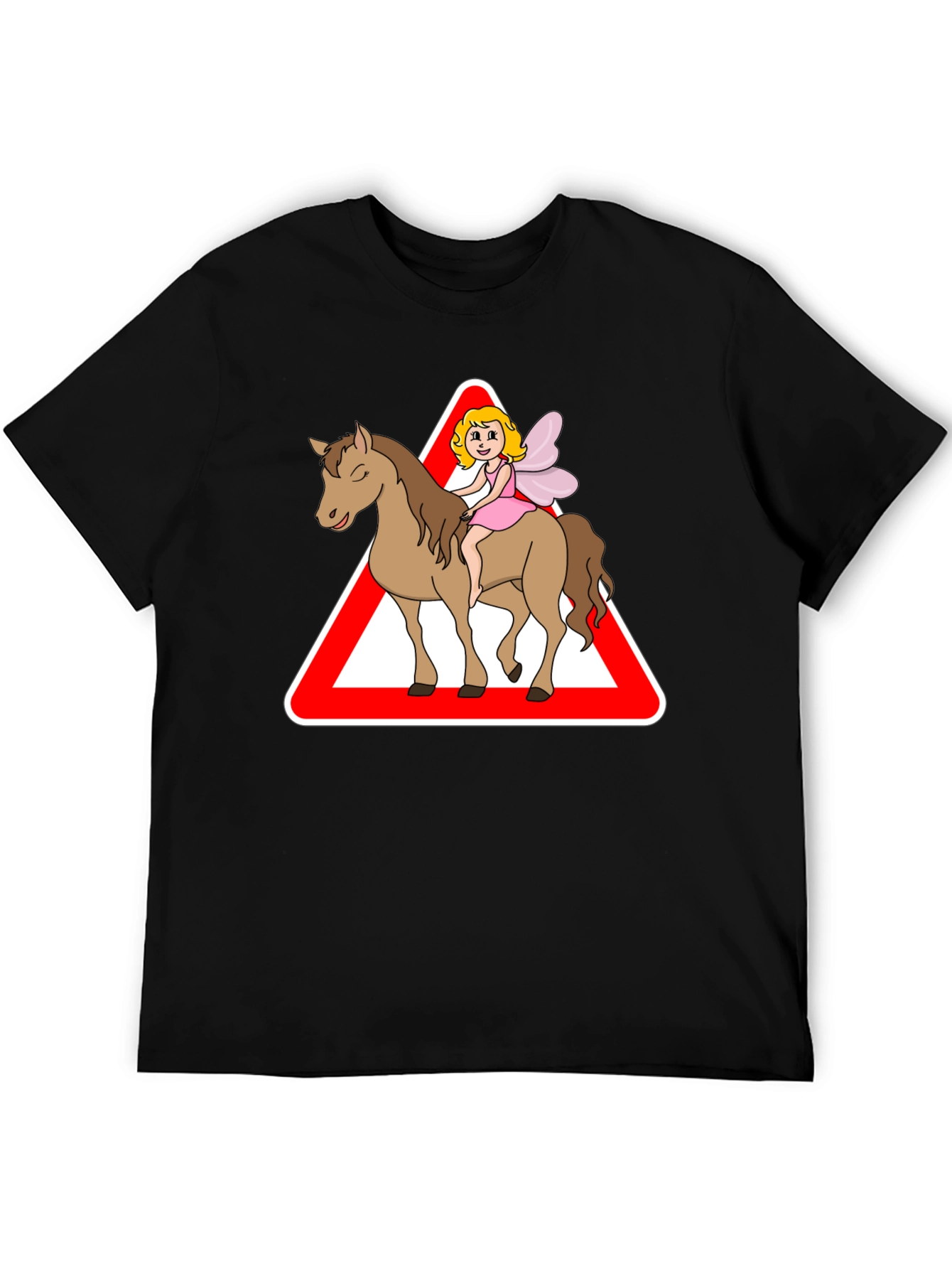 Fairy Riding Horse T-Shirt: Cartoon Triangle Design