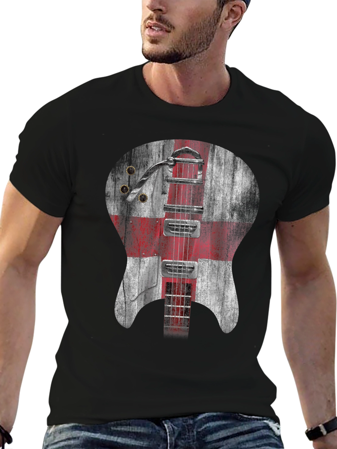 England Flag Guitar Graphic Tee - Black