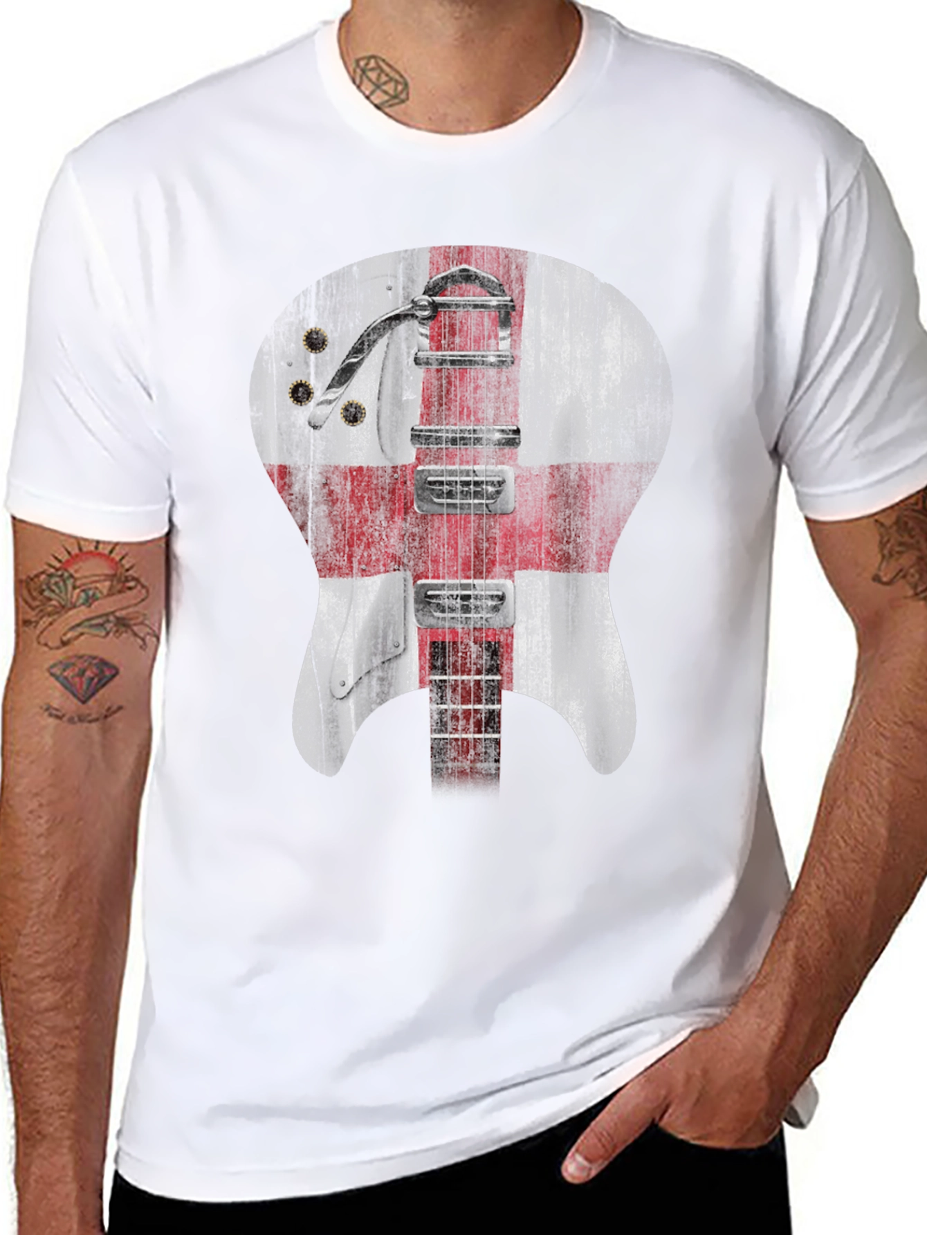England Flag Guitar Graphic Tee - Black