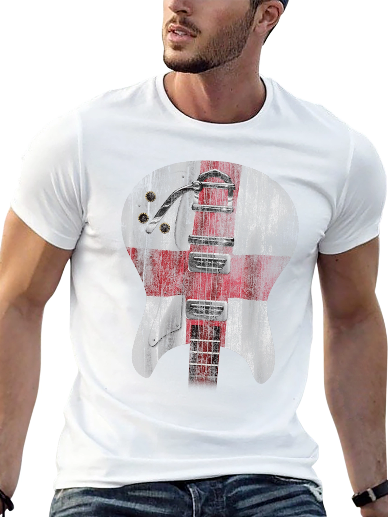 England Flag Guitar Graphic Tee - Black