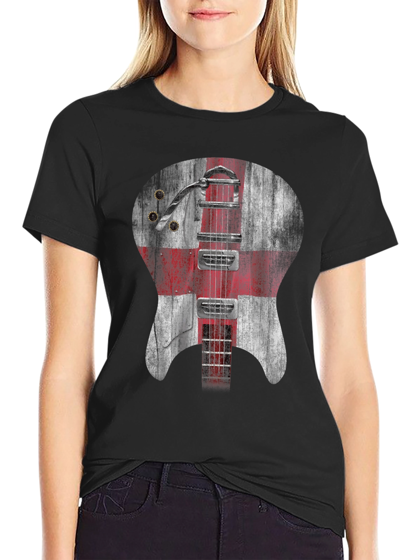 England Flag Guitar Graphic Tee - Black