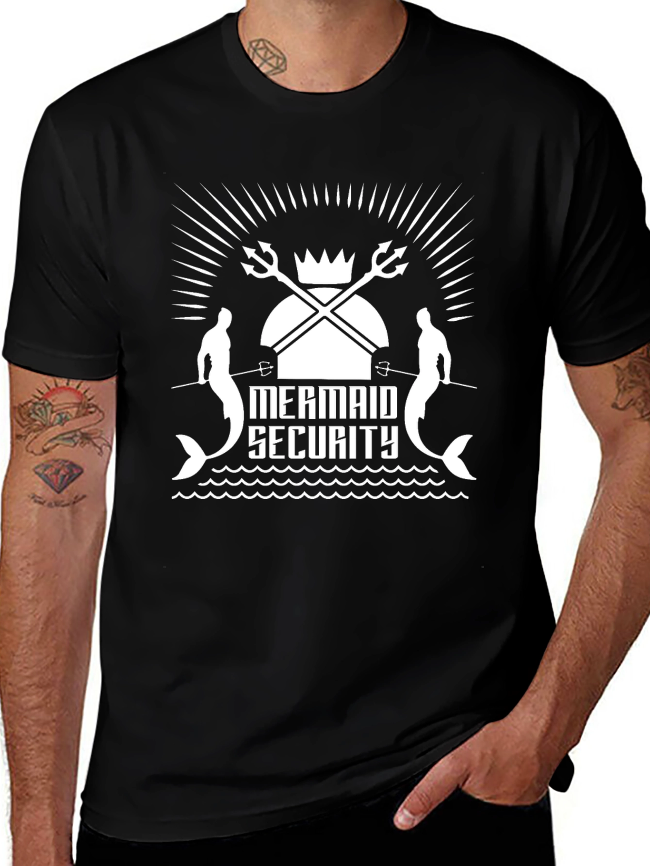 Mermaid Security Graphic Black T-Shirt