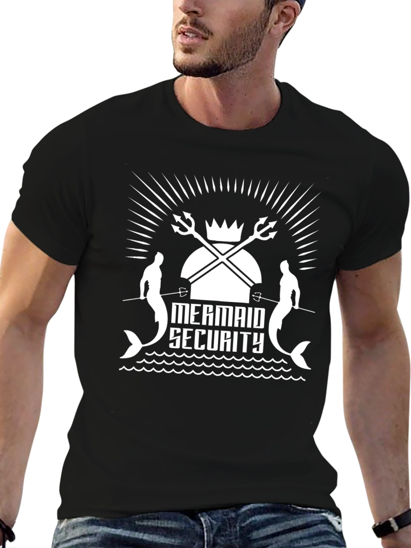 Mermaid Security Graphic Black T-Shirt
