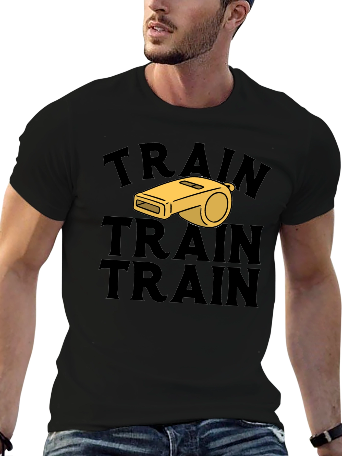 Train Whistle Graphic Tee - Black Cotton T-Shirt