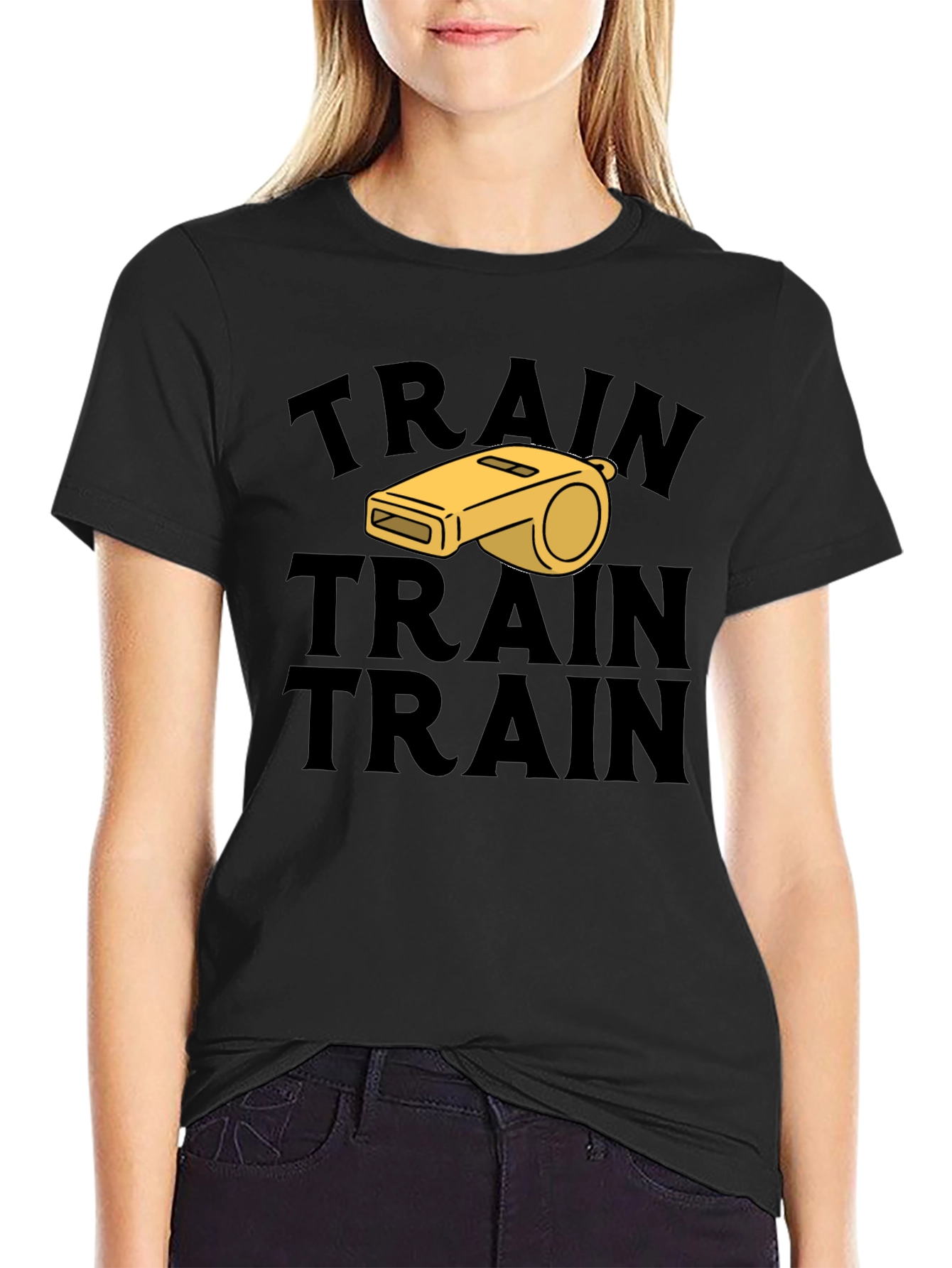 Train Whistle Graphic Tee - Black Cotton T-Shirt