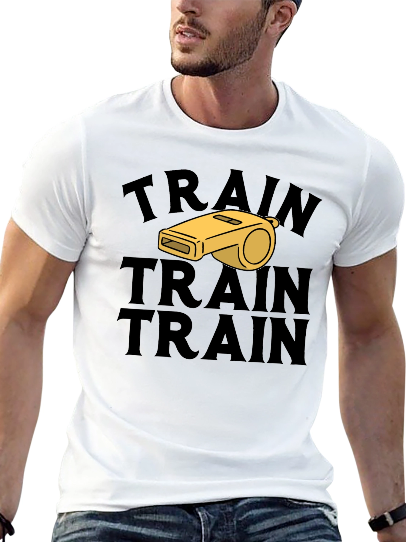 Train Whistle Graphic Tee - Black Cotton T-Shirt