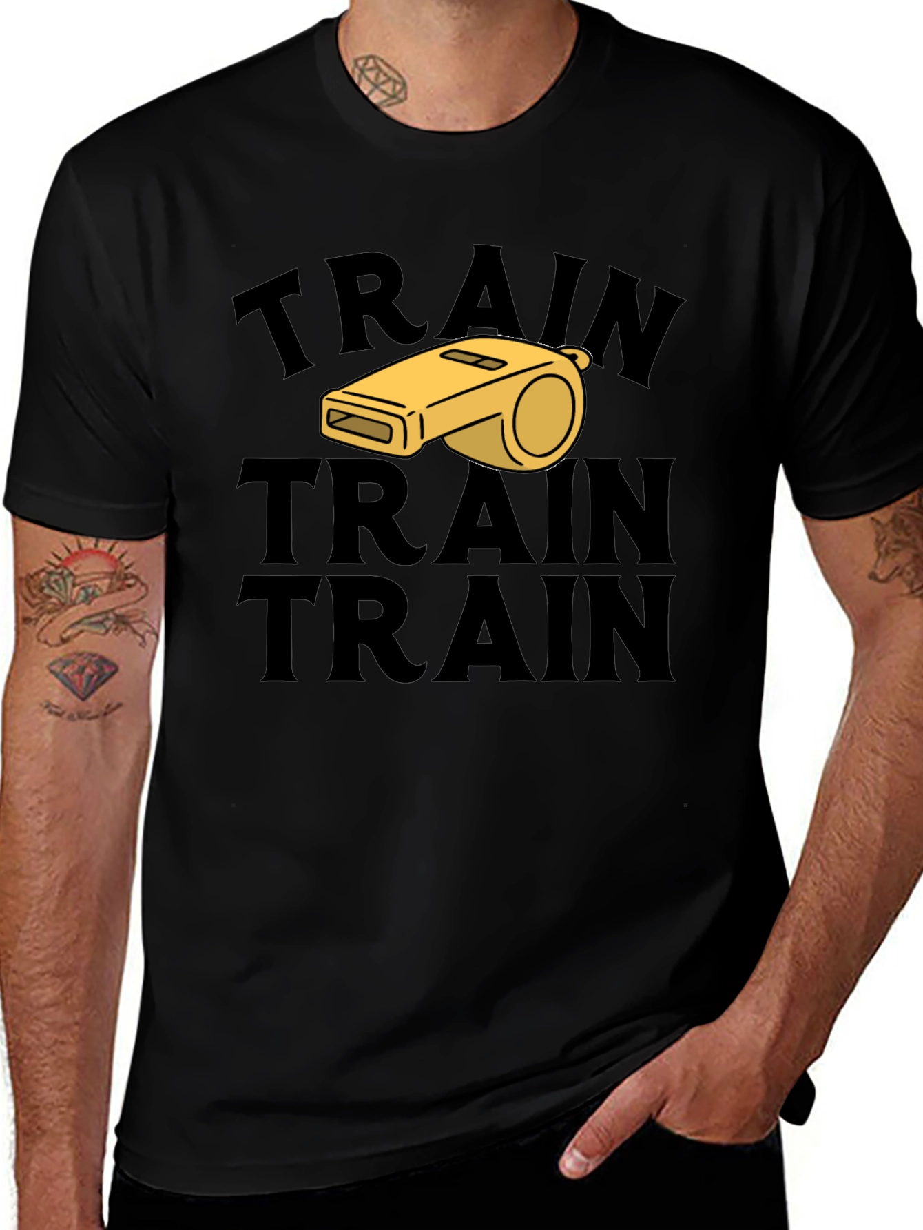 Train Whistle Graphic Tee - Black Cotton T-Shirt