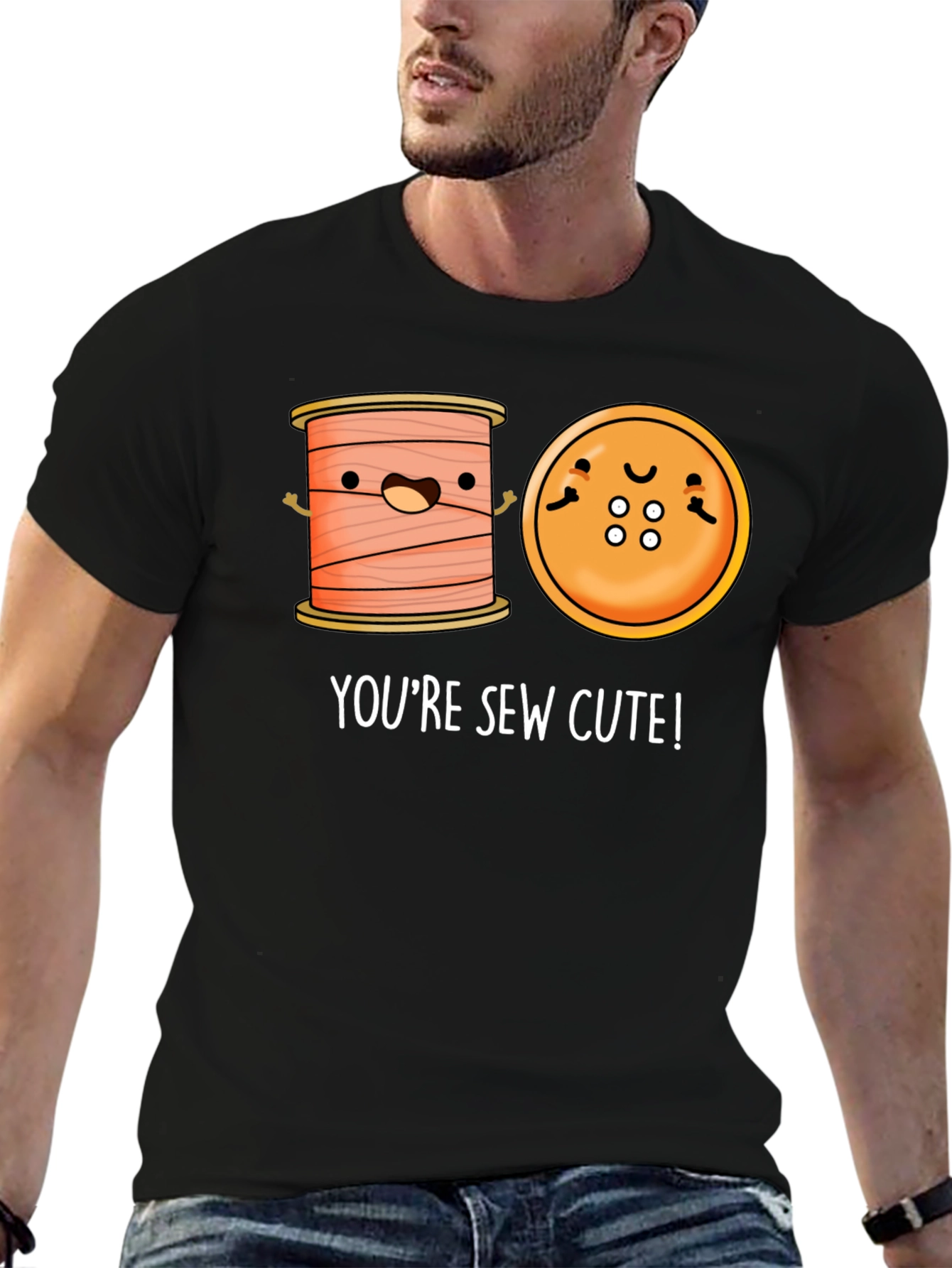 Sew Cute Cartoon Graphic Black T-Shirt