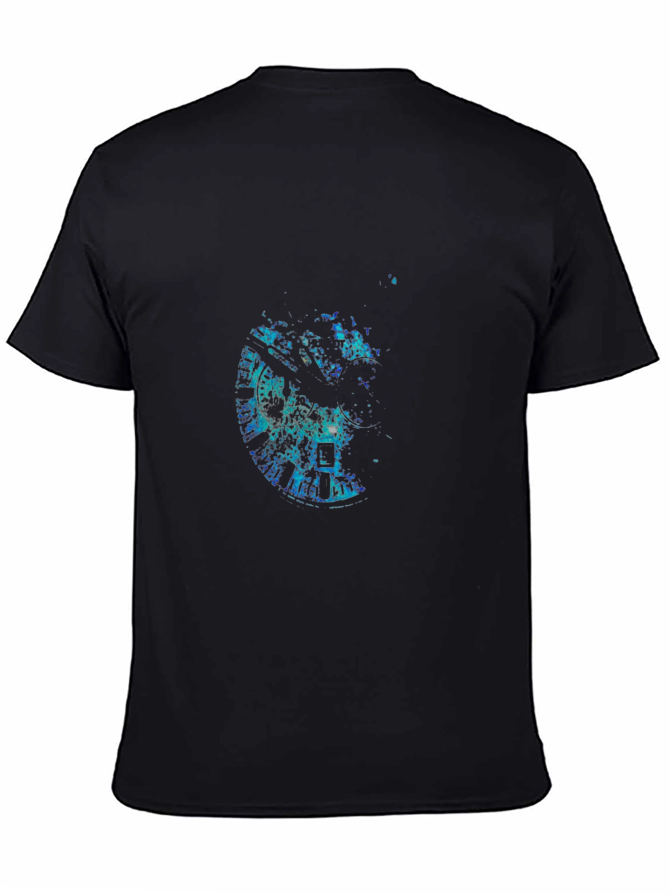 Mens Black Graphic Tee - Abstract Clock Design