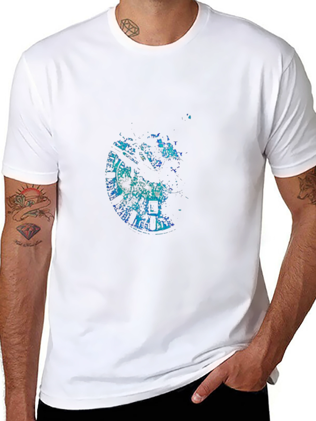 Mens Black Graphic Tee - Abstract Clock Design