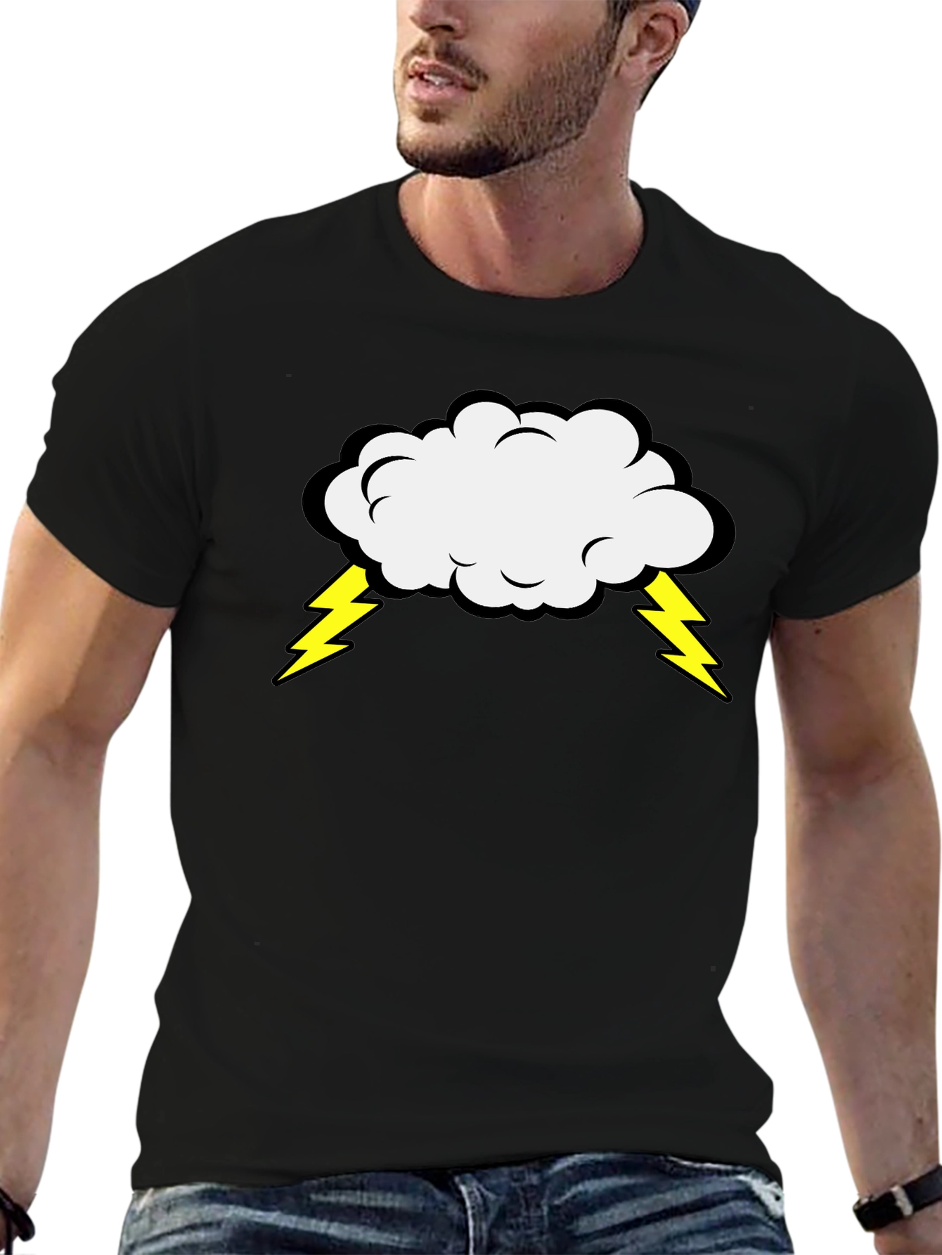 Storm Cloud Graphic Tee - Black Cotton T-Shirt