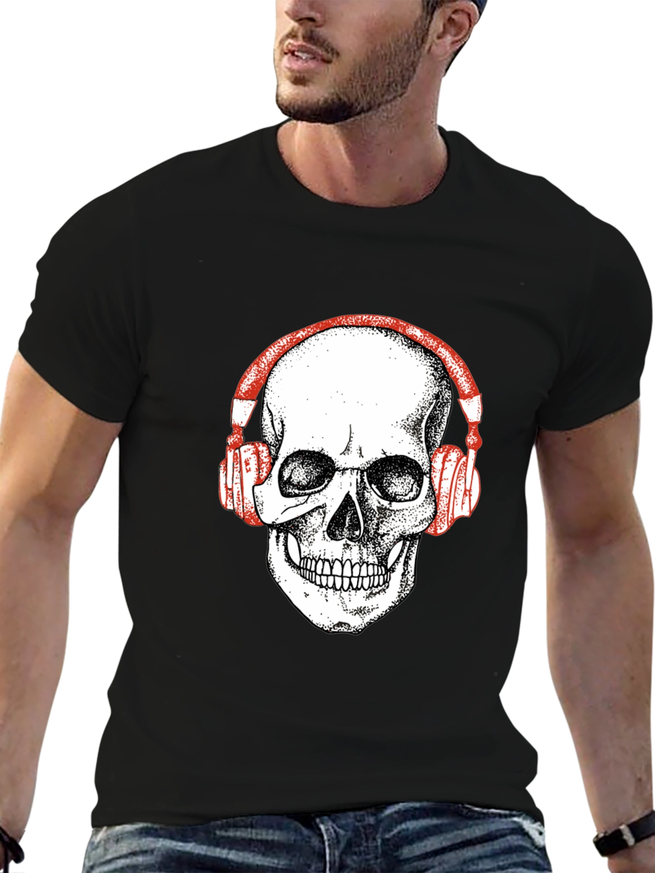 Skull Headphones Graphic Tee - Black