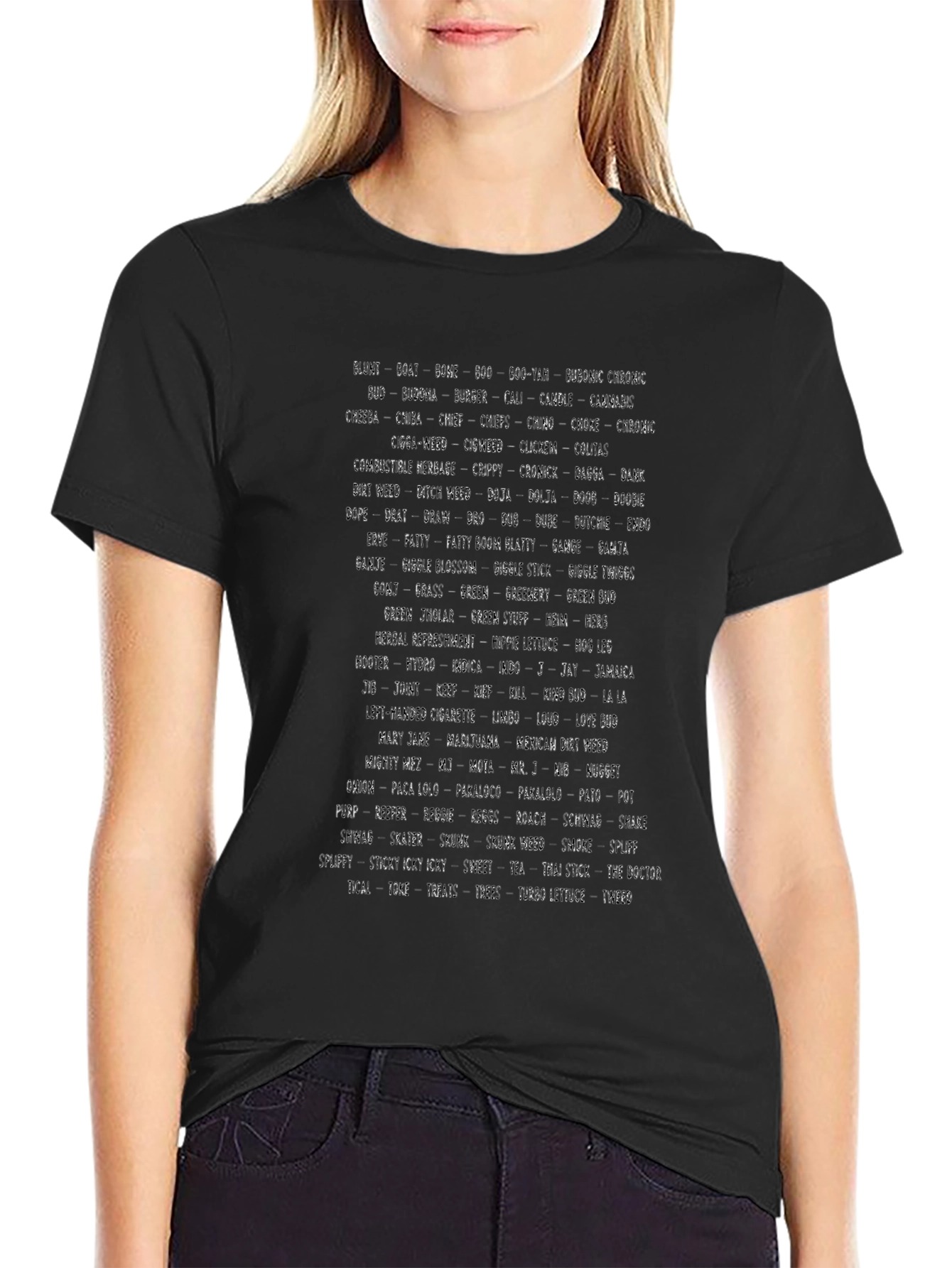 Abstract Text Print Black T-Shirt